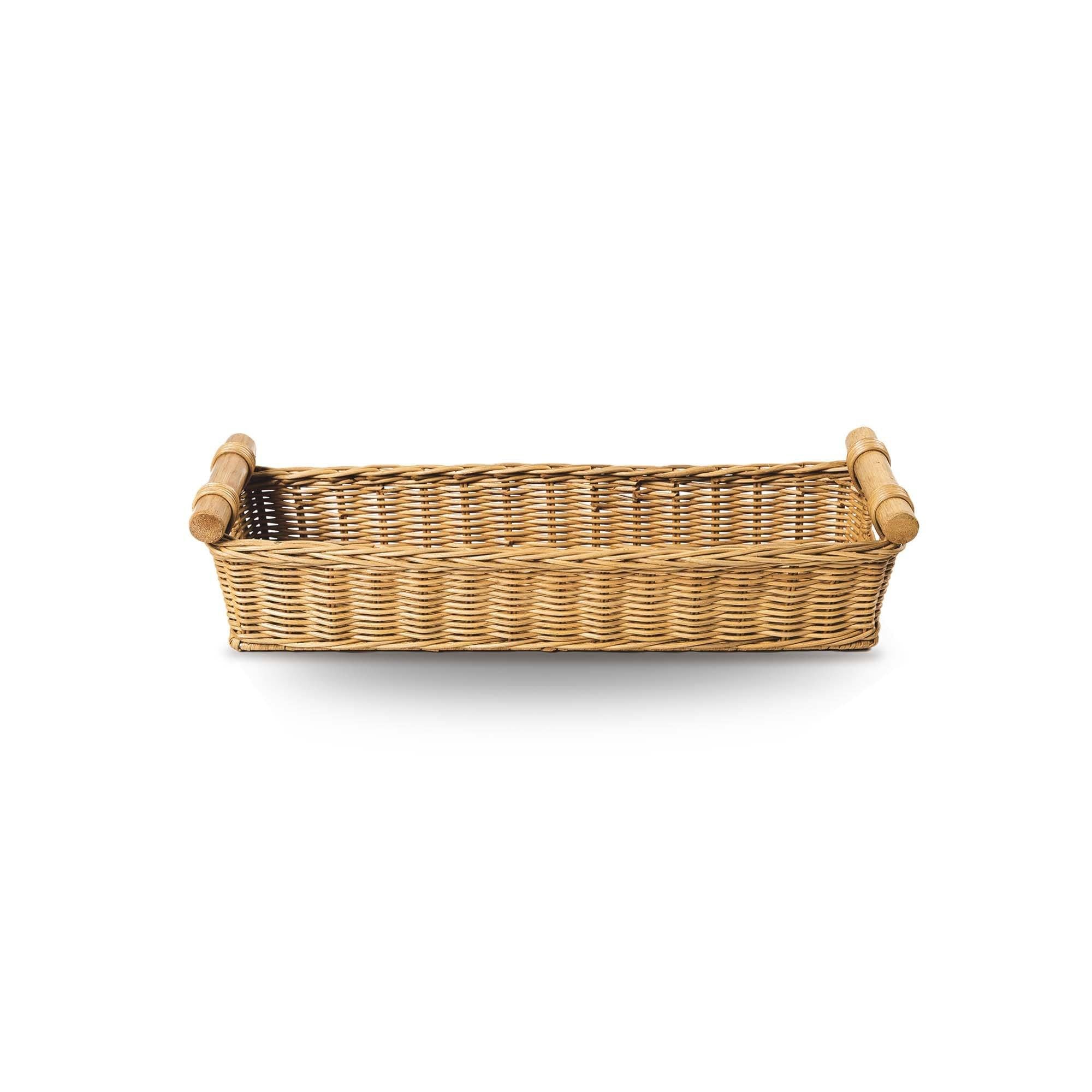 Long Narrow Pole Handle Storage Basket in Sandstone, size S, side view | The Basket Lady