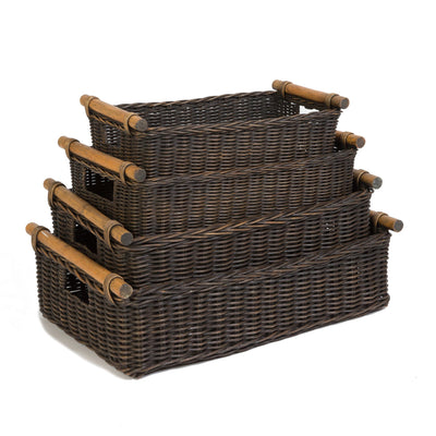 The Basket Lady Low Pole Handle Wicker Storage Basket