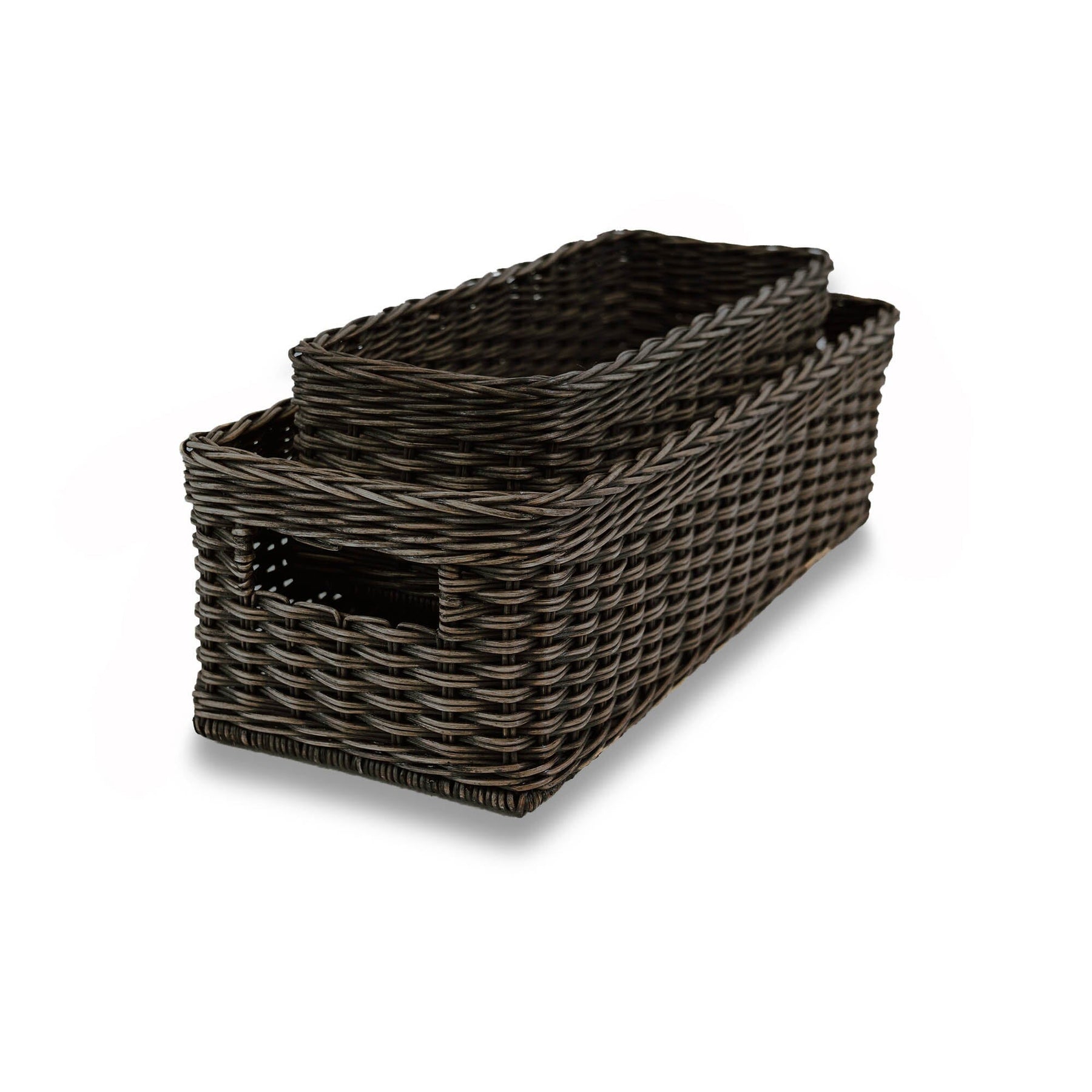 Narrow Rectangular Wicker Storage Basket - Antique Walnut Brown - Small / No Liner