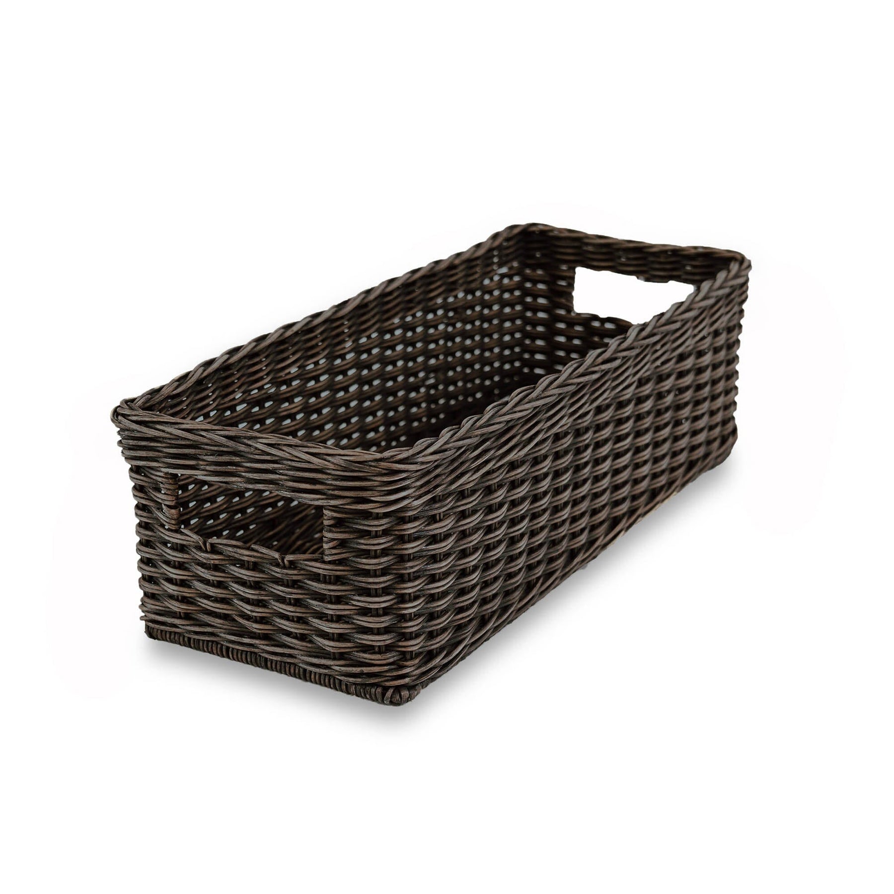 Narrow Rectangular Wicker Storage Basket - Antique Walnut Brown - Small / No Liner