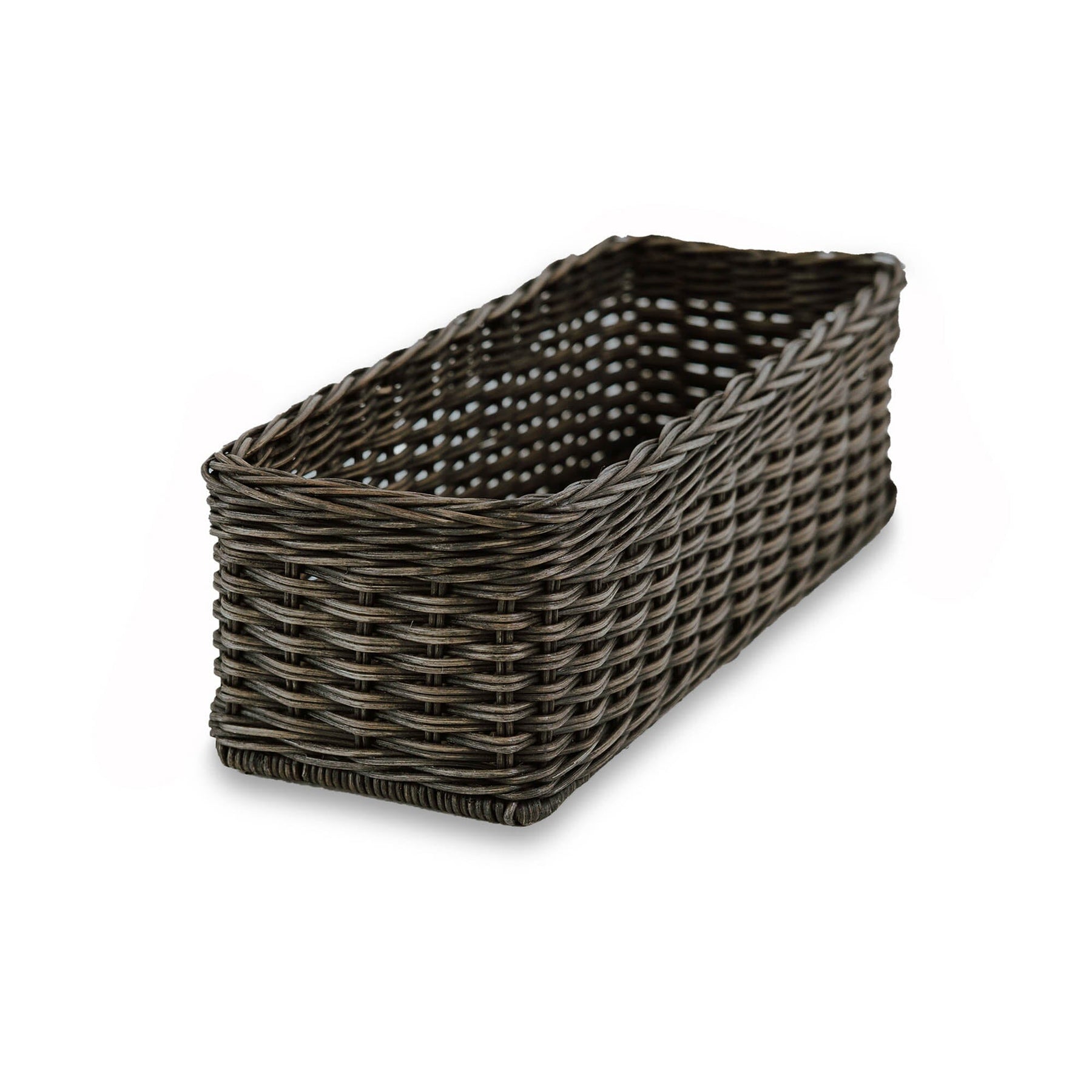 Narrow Rectangular Wicker Storage Basket - Antique Walnut Brown - Small / No Liner