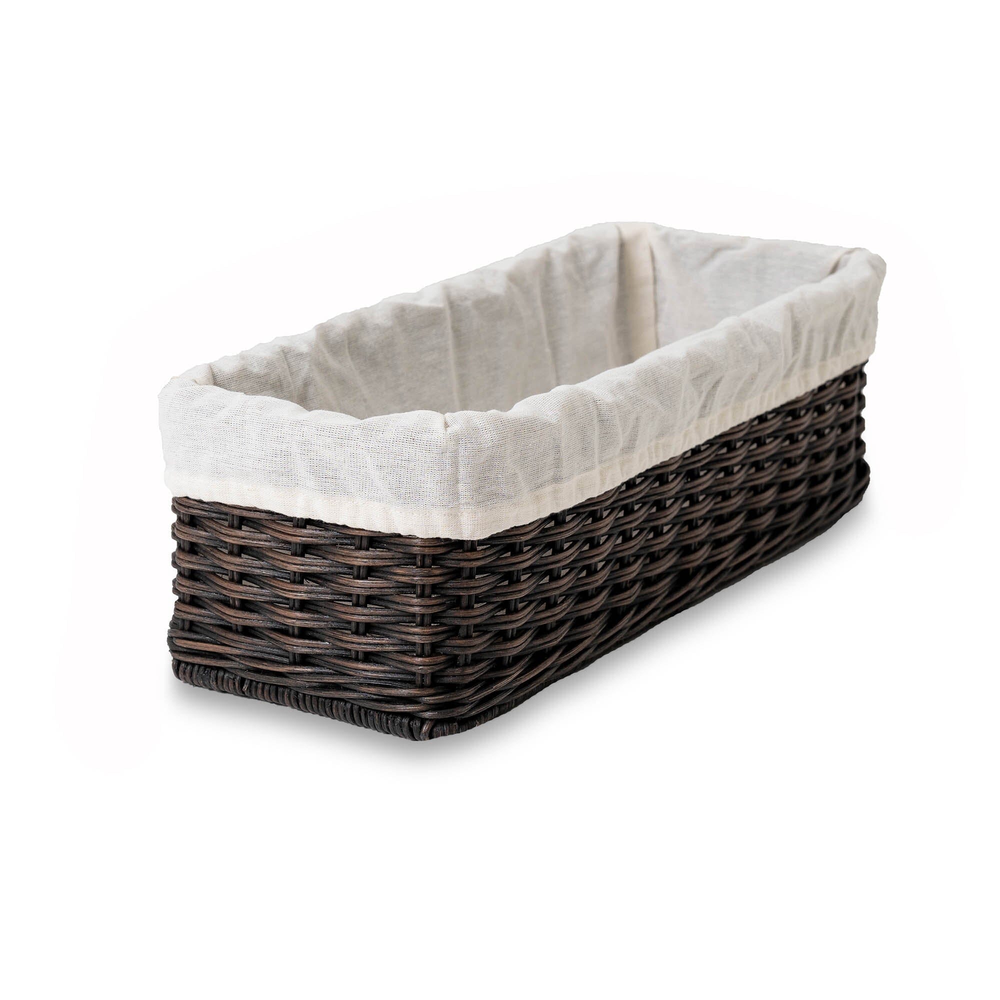 Narrow Rectangular Wicker Storage Basket The Basket Lady Antique Walnut Brown Small Include Liner (+$)
