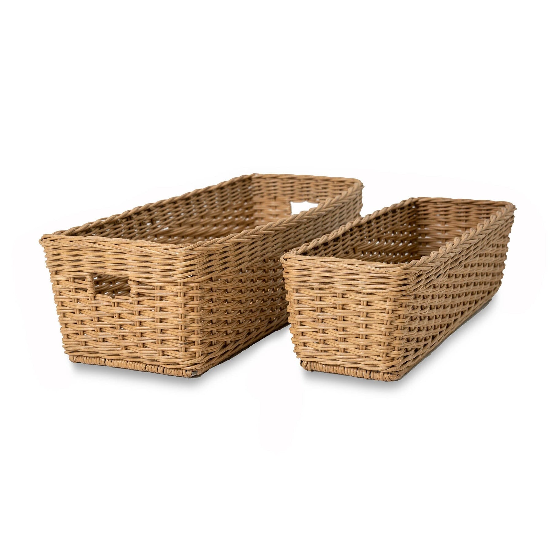 Rectangular Low Wicker Storage Basket - Sandstone - Medium / No Liner
