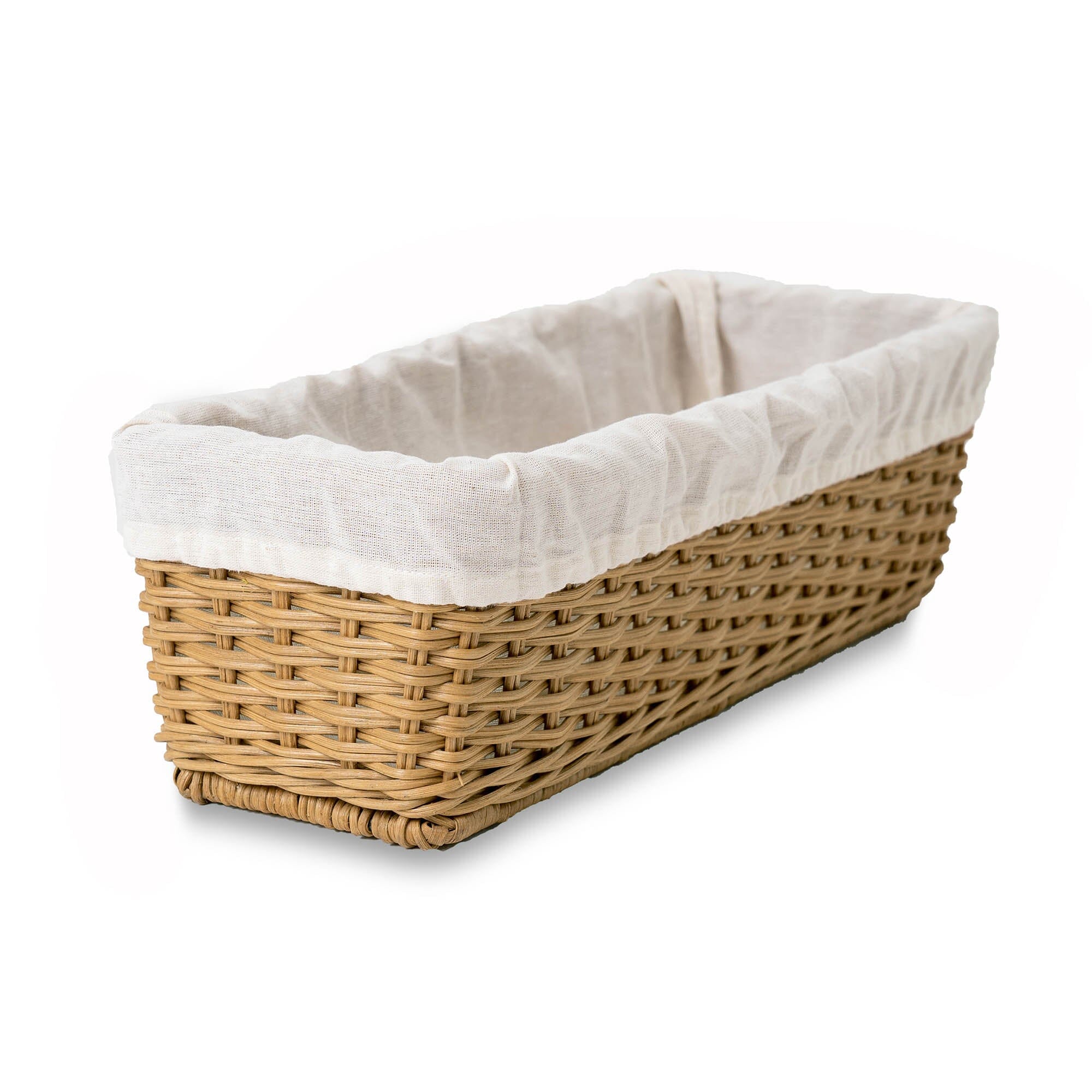 Narrow Rectangular Wicker Storage Basket The Basket Lady Sandstone Small Include Liner (+$)