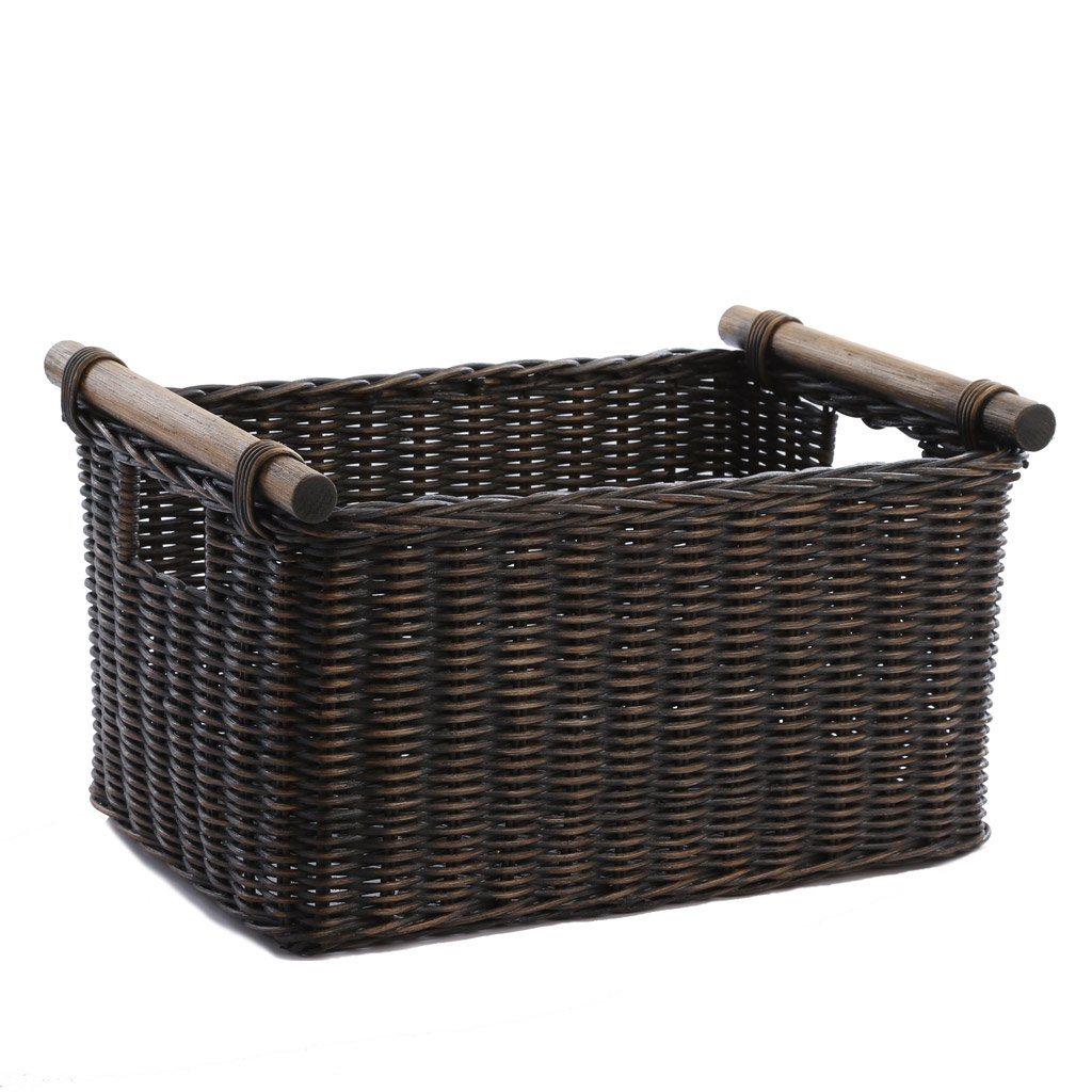 Pole Handle Wicker Basket in Antique Walnut Brown, size S | The Basket Lady