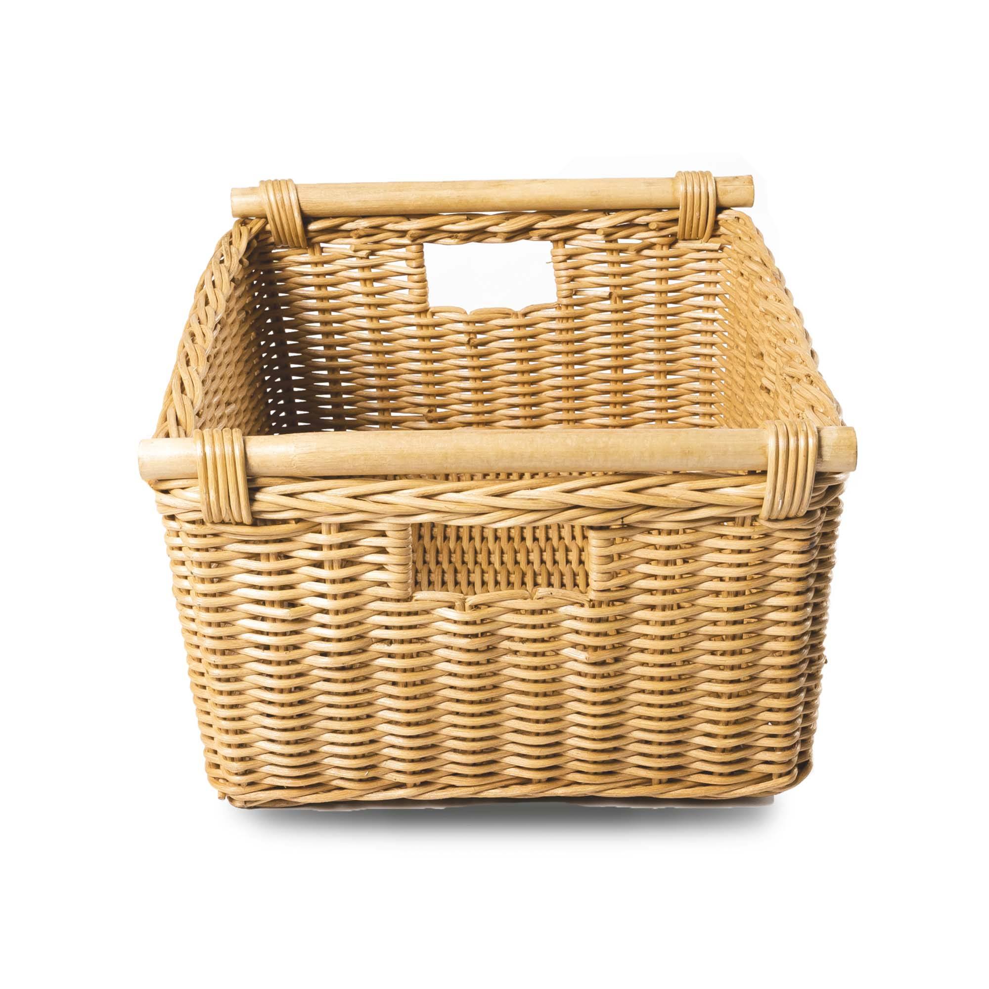 Pole Handle Wicker Storage Basket in Sandstone, size M, front view | The Basket Lady
