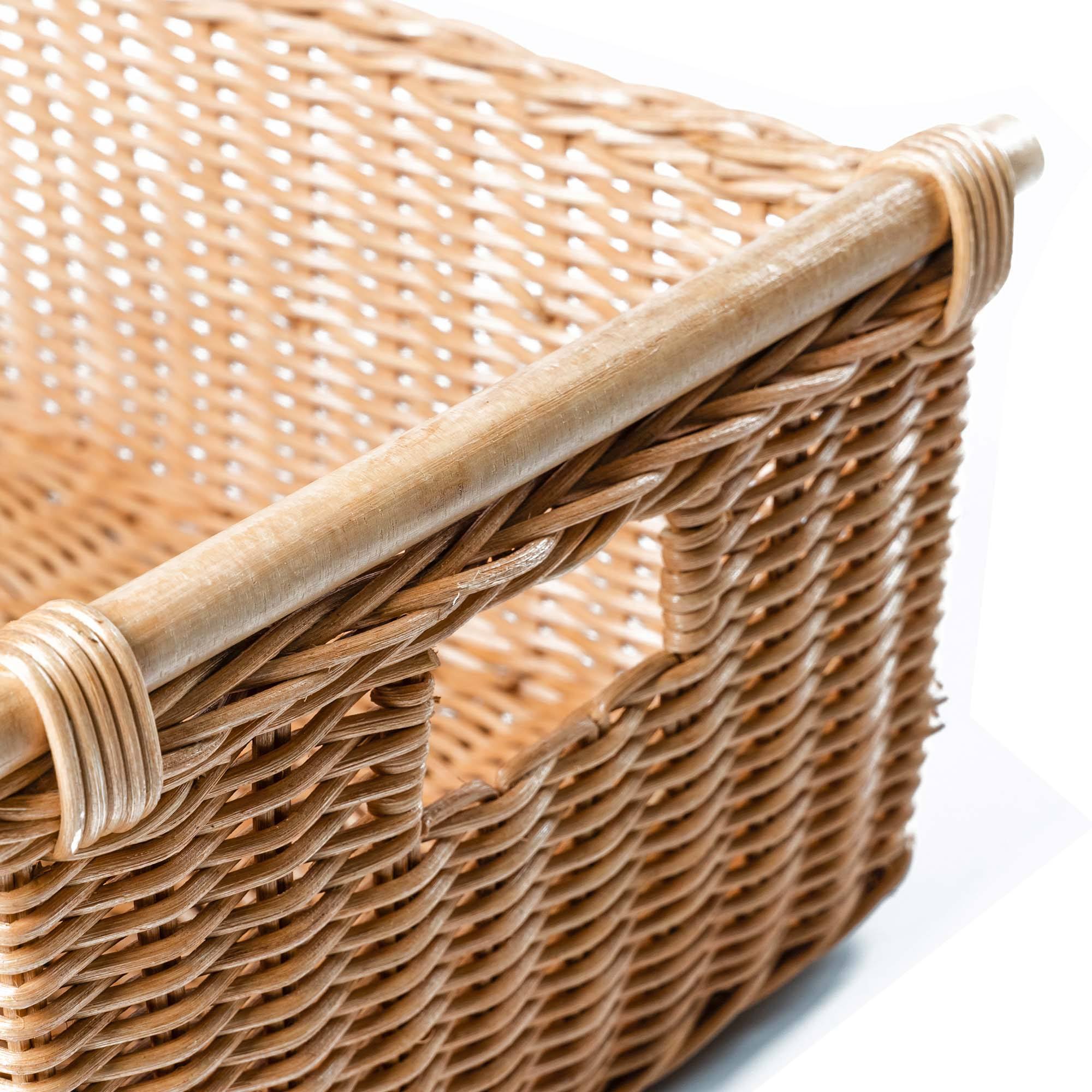 Pole Handle Wicker Storage Basket in Sandstone, size M, handle detail | The Basket Lady