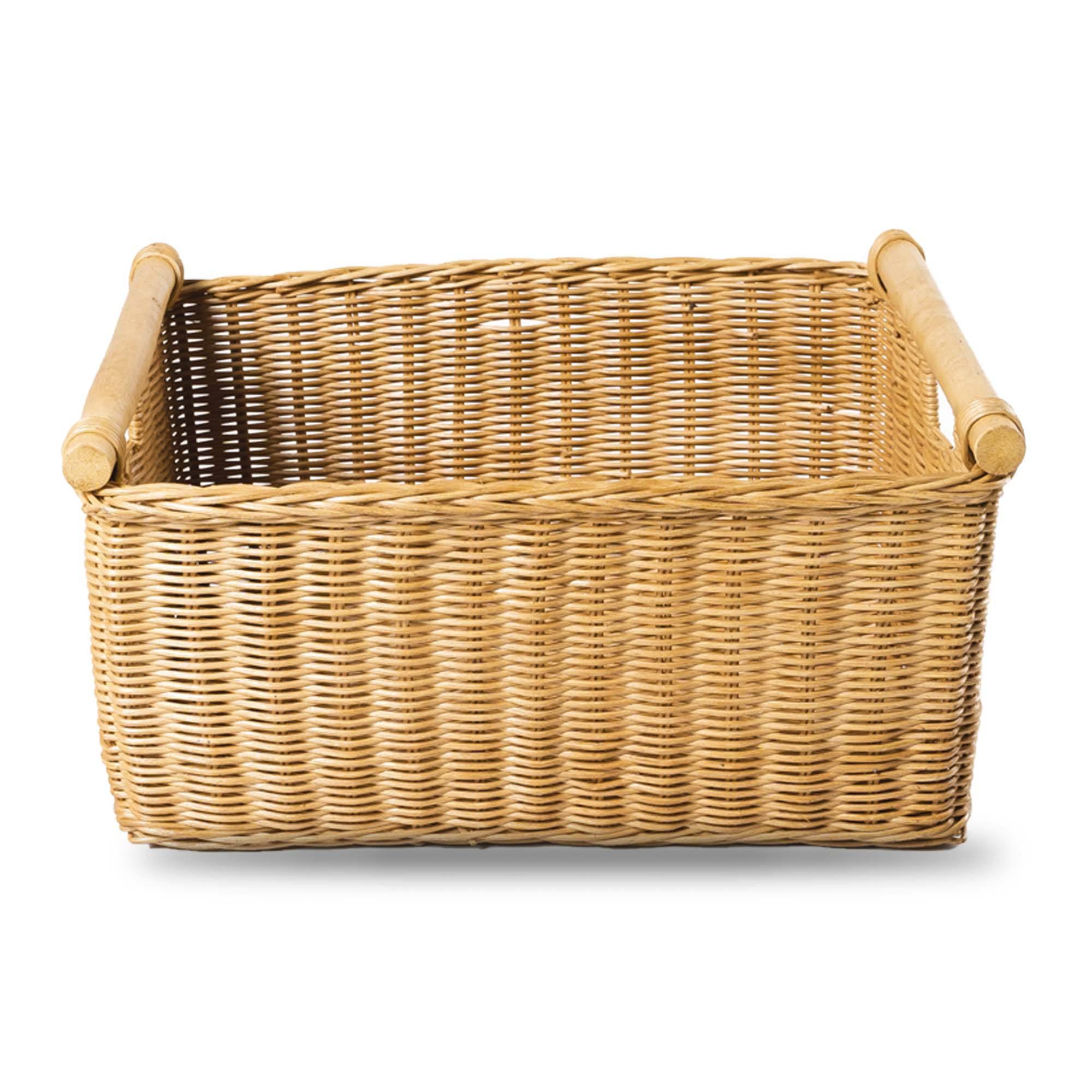 Pole Handle Wicker Storage Basket in Sandstone, size M, side view | The Basket Lady