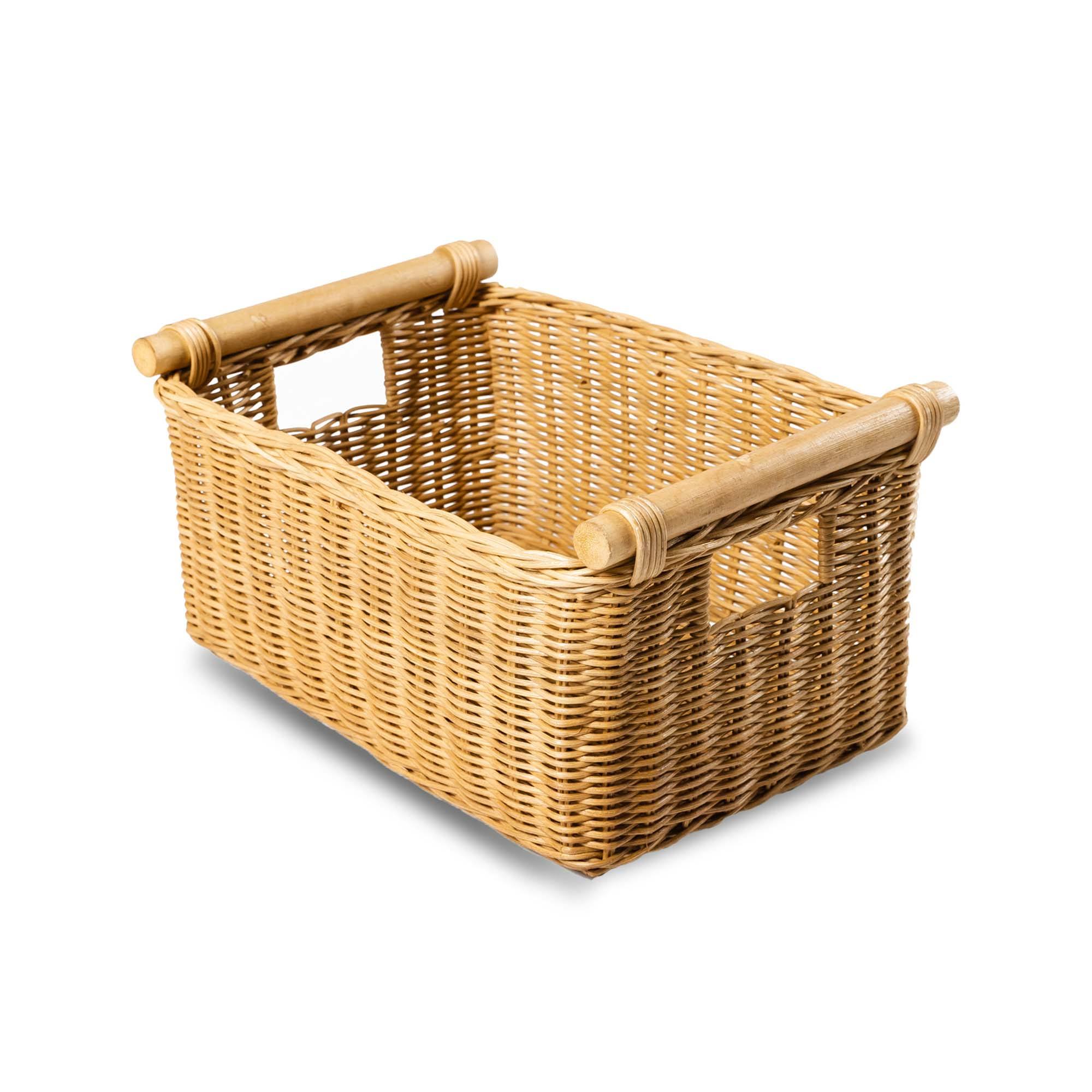 Pole Handle Wicker Storage Basket in Sandstone, size S | The Basket Lady