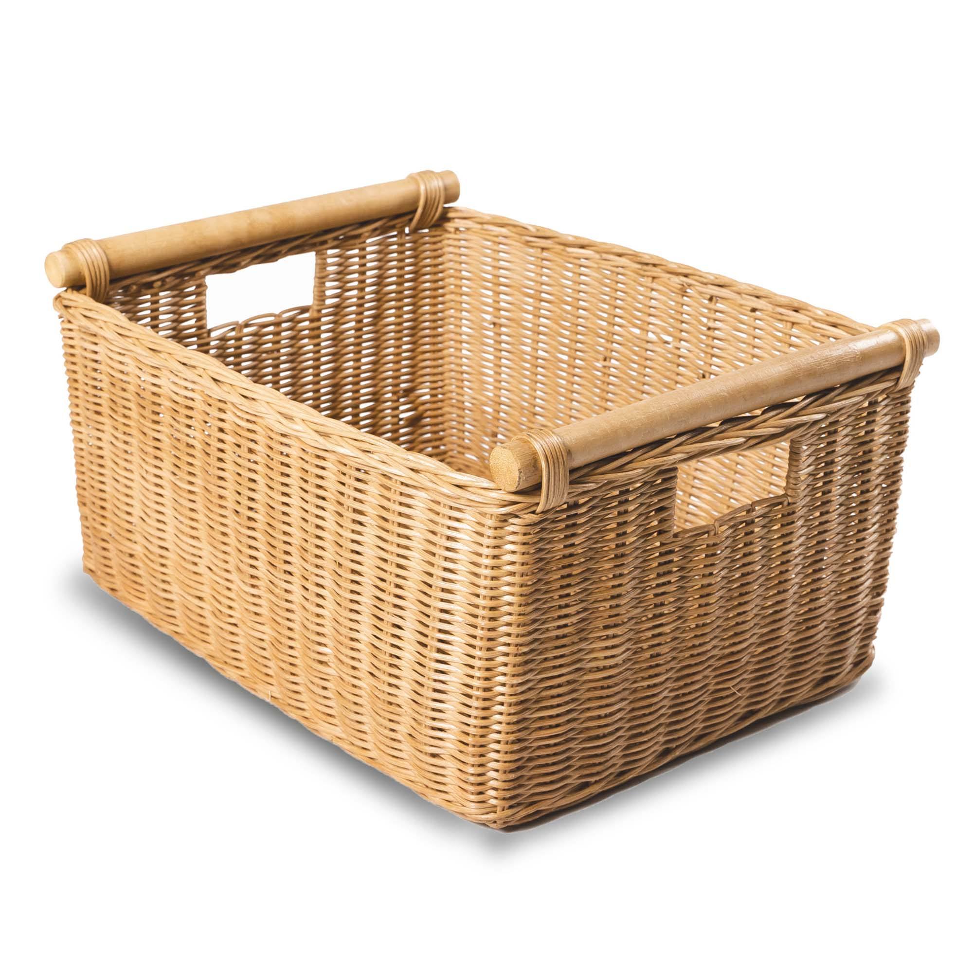 #color_sandstone - Pole Handle Wicker Storage Basket in Sandstone, size XL | The Basket Lady