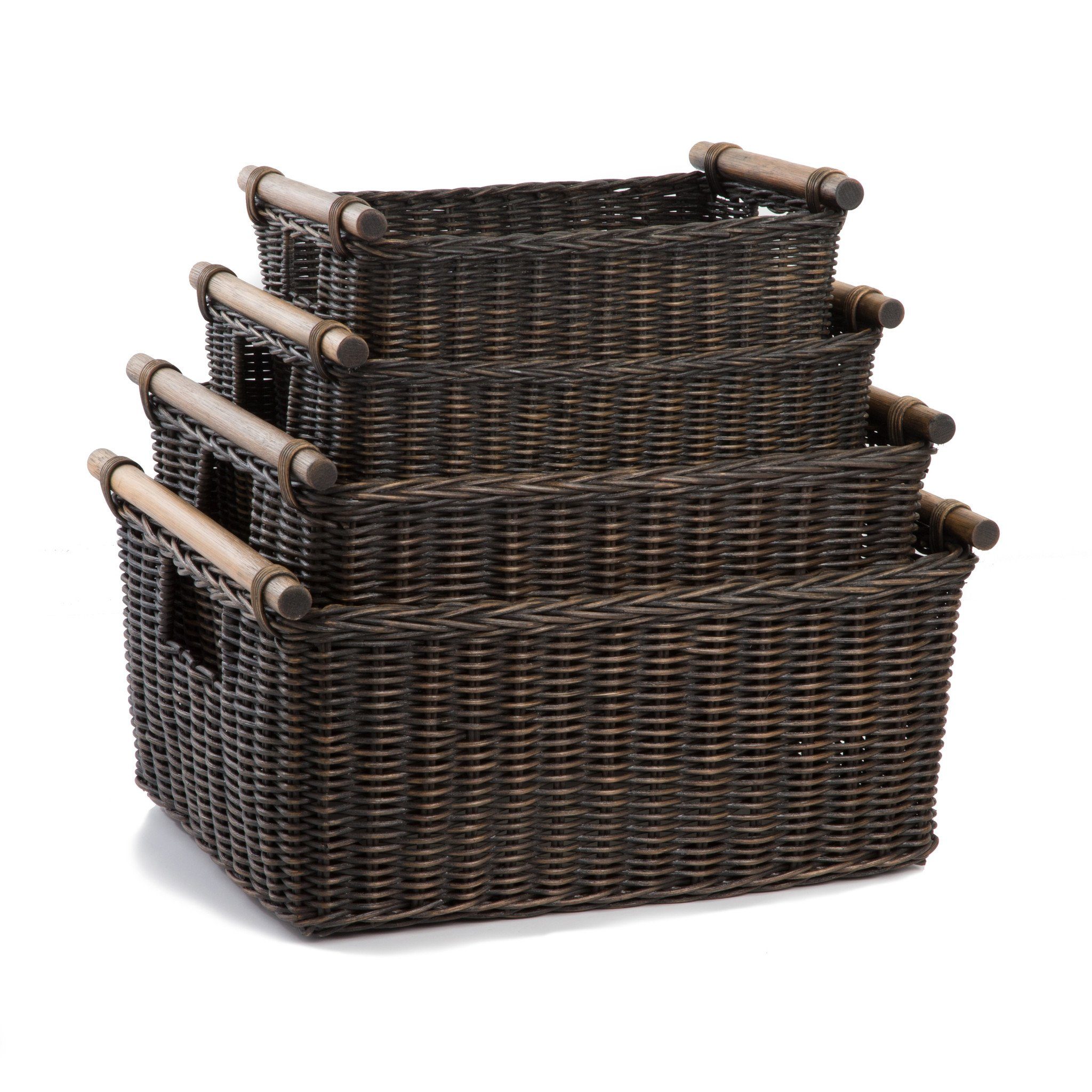 #color_antique walnut brown - Pole Handle Wicker Storage Baskets in Antique Walnut Brown, 4 sizes shown | The Basket Lady