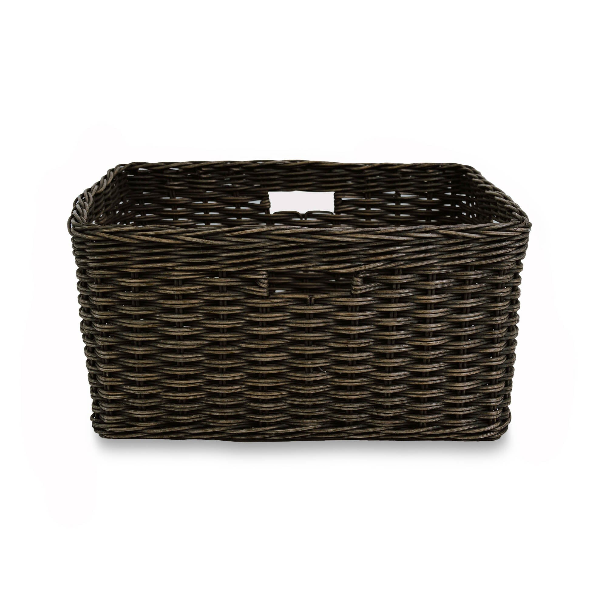 Rectangular Deep Wicker Storage Basket, Antique Walnut Brown Large, side view | The Basket Lady 