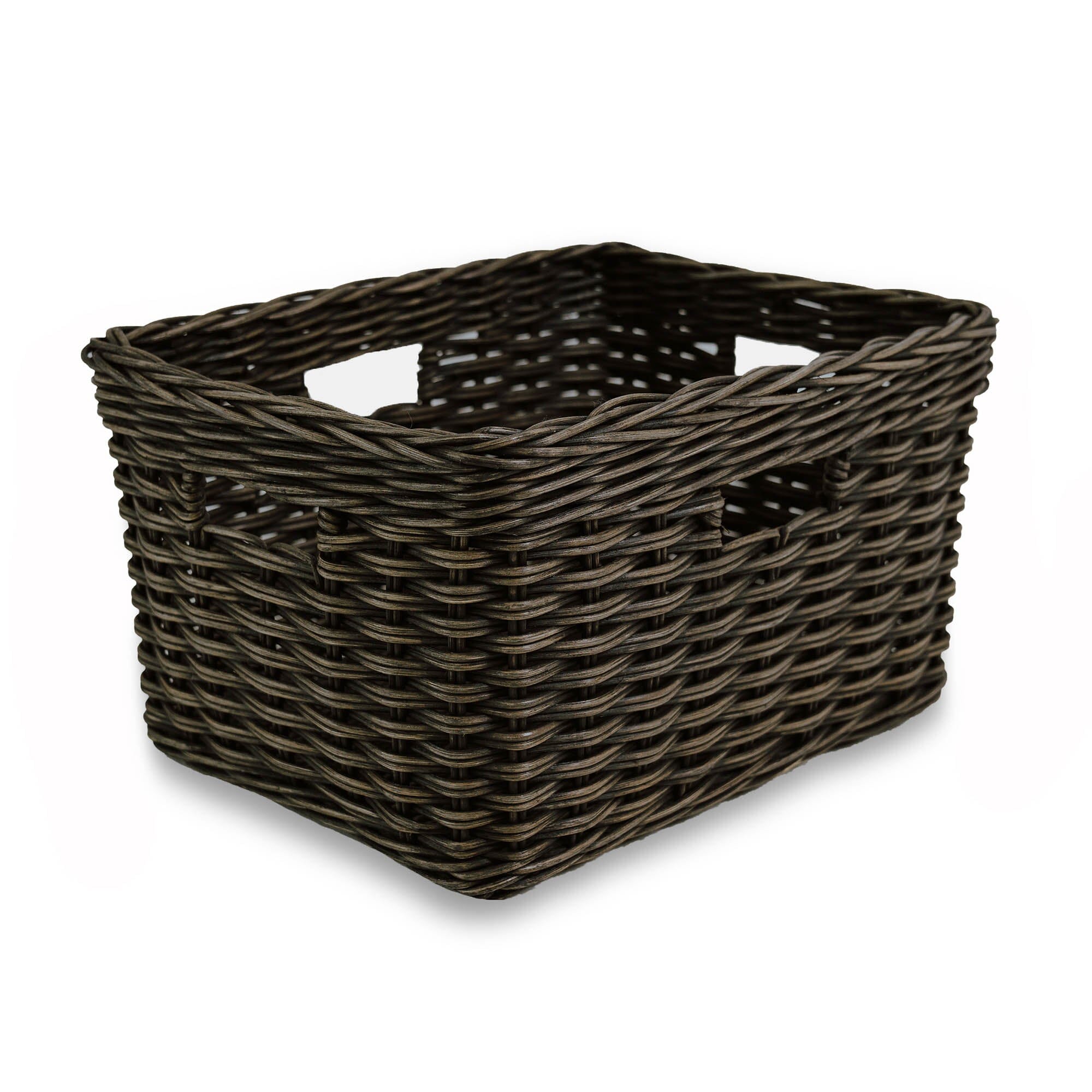 Rectangular Deep Wicker Storage Basket, Antique Walnut Brown Medium | The Basket Lady 
