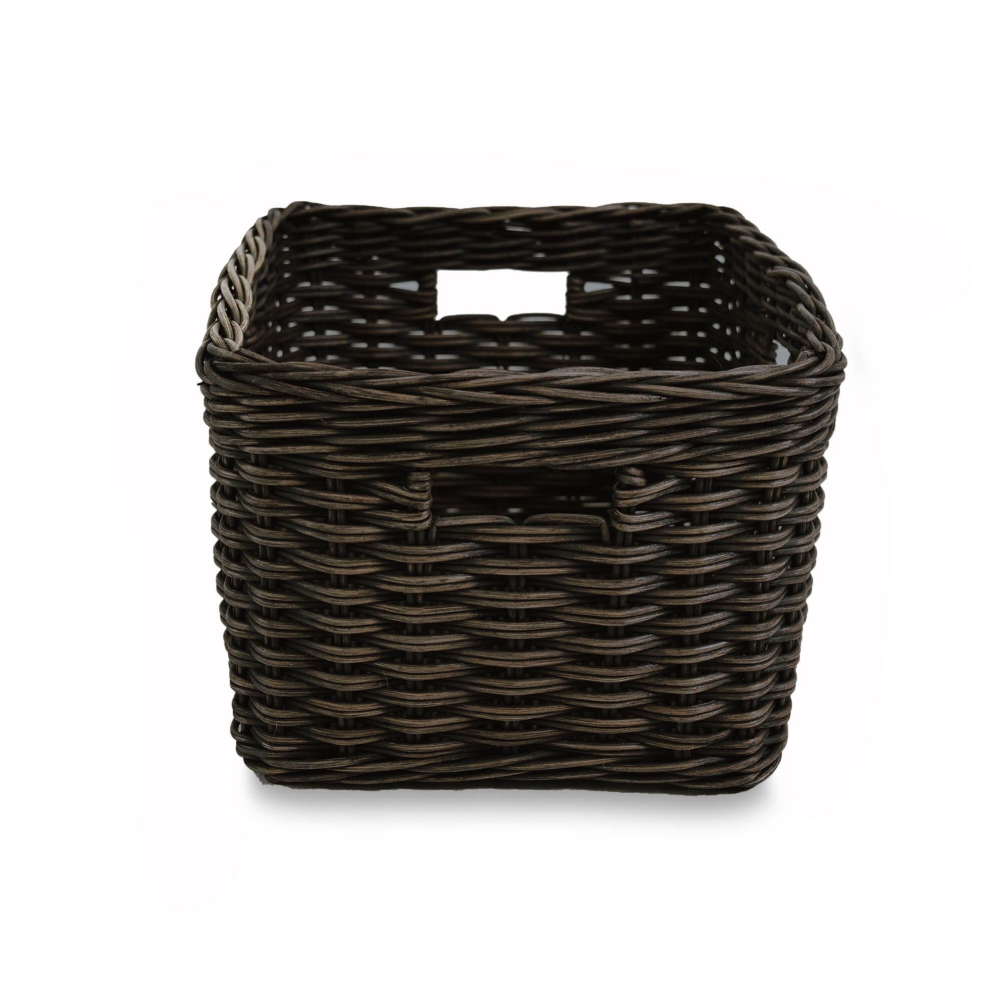 Rectangular Deep Wicker Storage Basket, Antique Walnut Brown, front view | The Basket Lady 