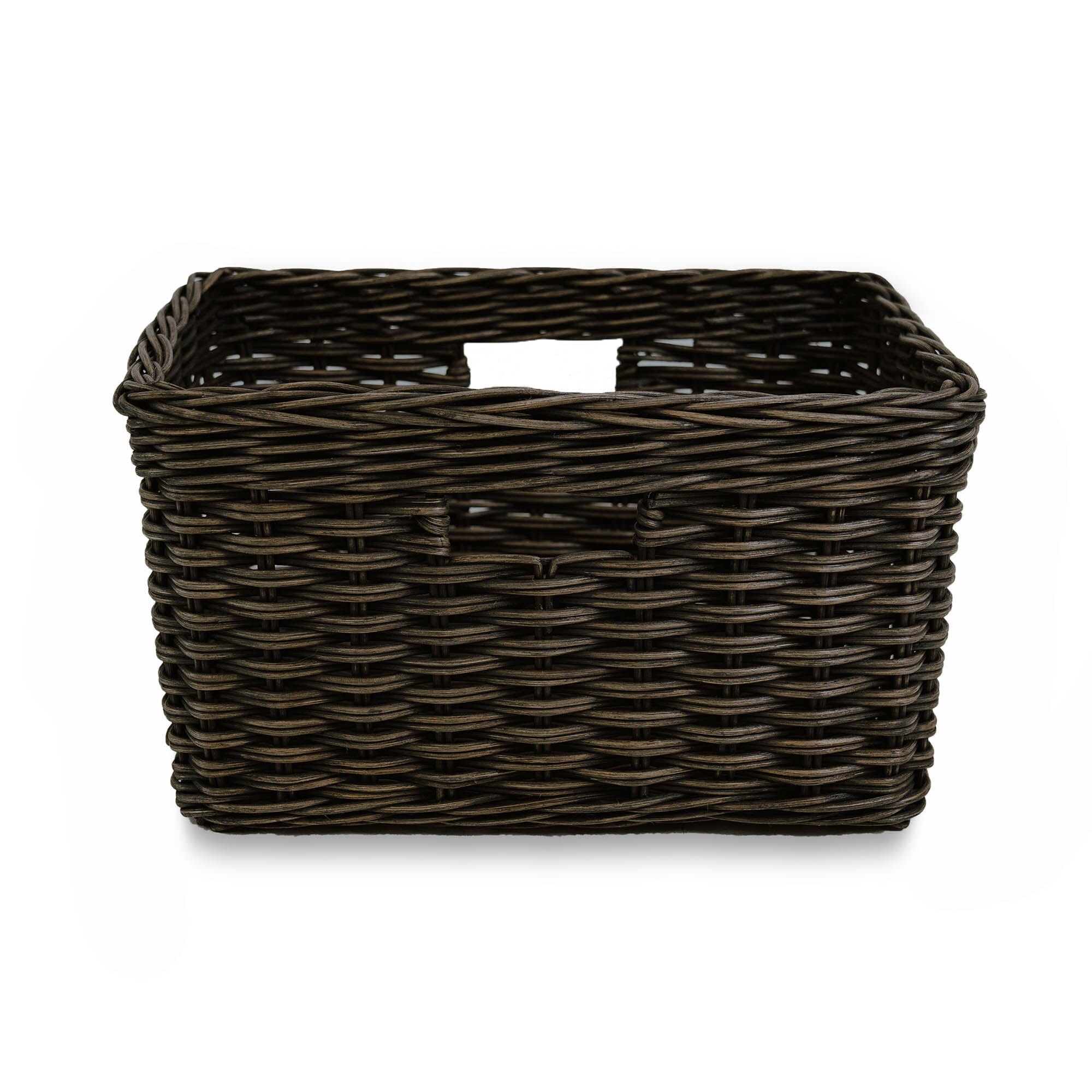Rectangular Deep Wicker Storage Basket, Antique Walnut Brown Medium, side view | The Basket Lady 