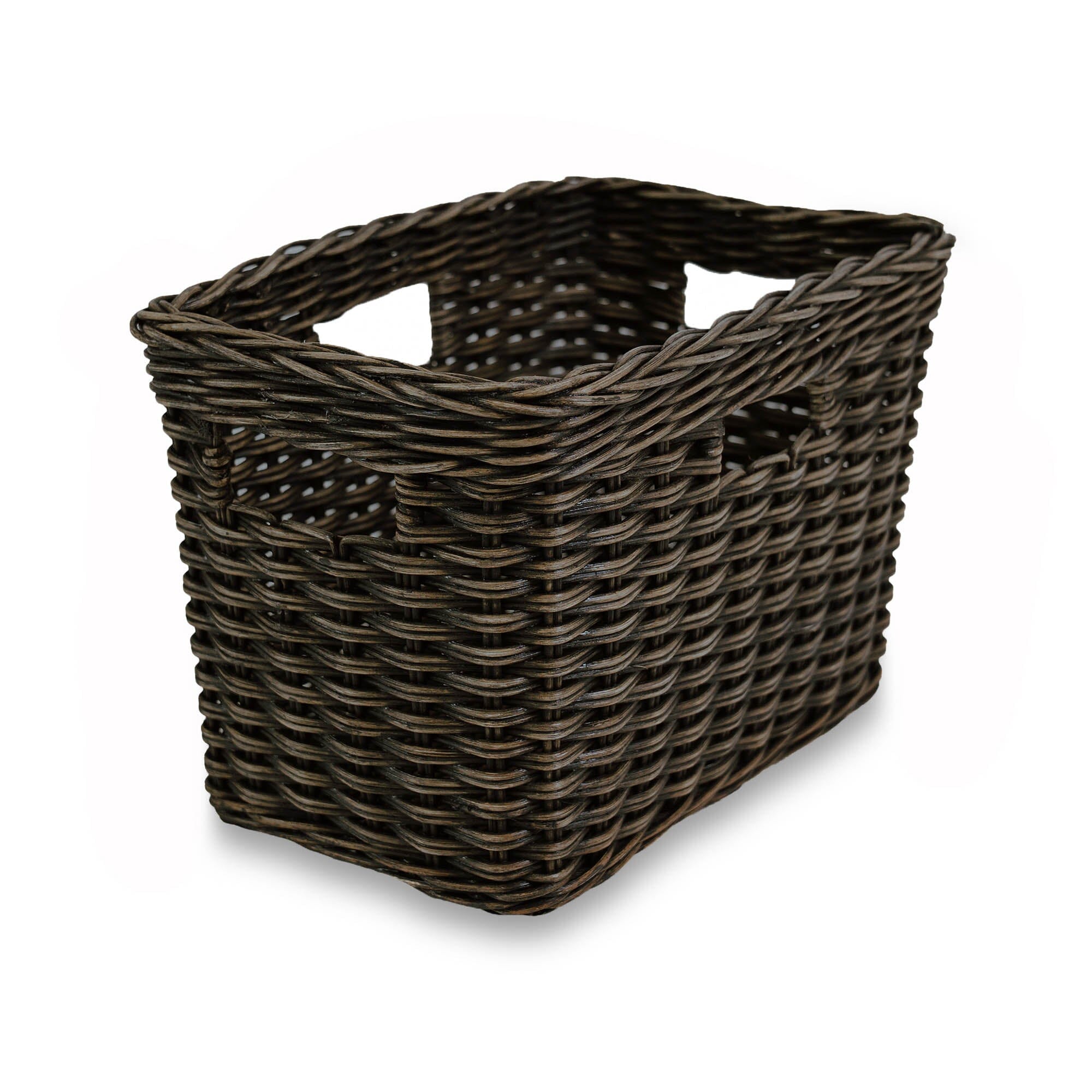 Rectangular Deep Wicker Storage Basket, Antique Walnut Brown Small | The Basket Lady 