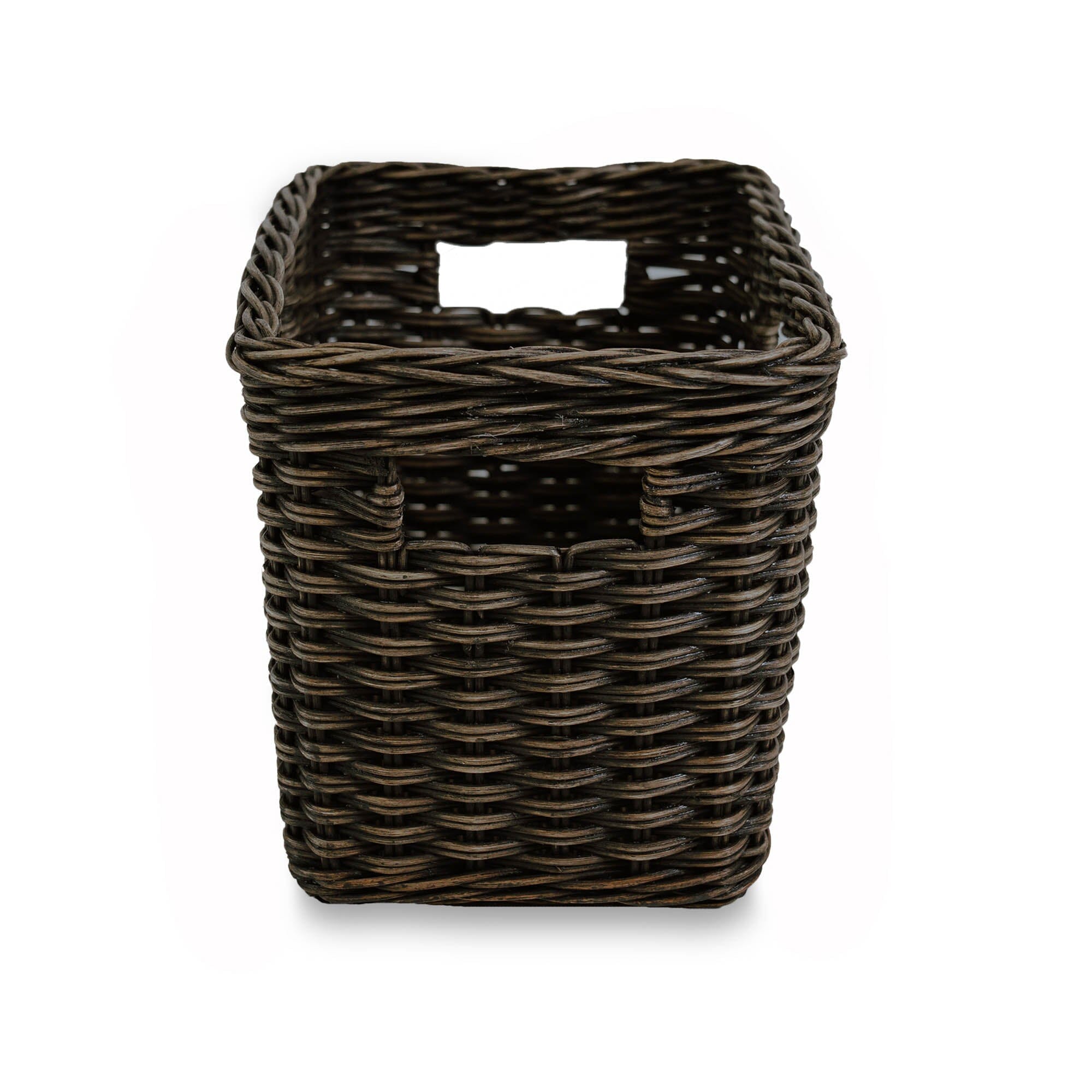 Rectangular Deep Wicker Storage Basket, Antique Walnut Brown Small, front view | The Basket Lady 