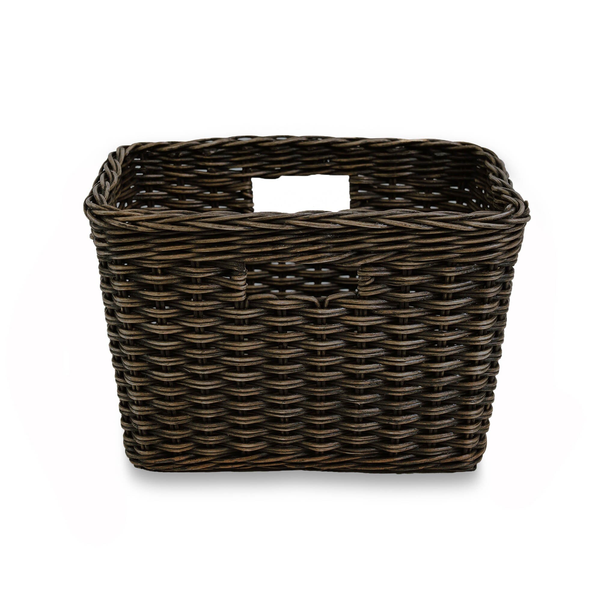 Rectangular Deep Wicker Storage Basket, Antique Walnut Brown Small, side view | The Basket Lady 