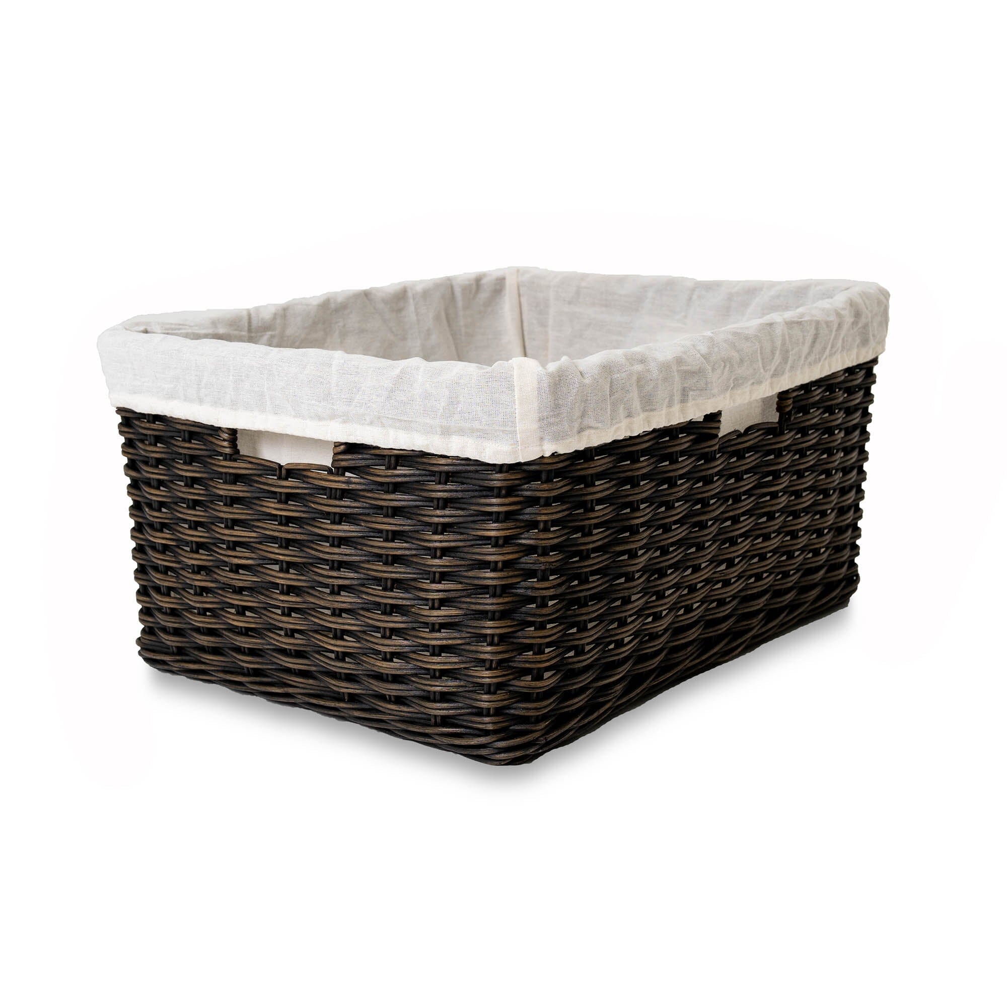 Rectangular Deep Wicker Storage Basket, Antique Walnut Brown Large Including Liner | The Basket Lady 
