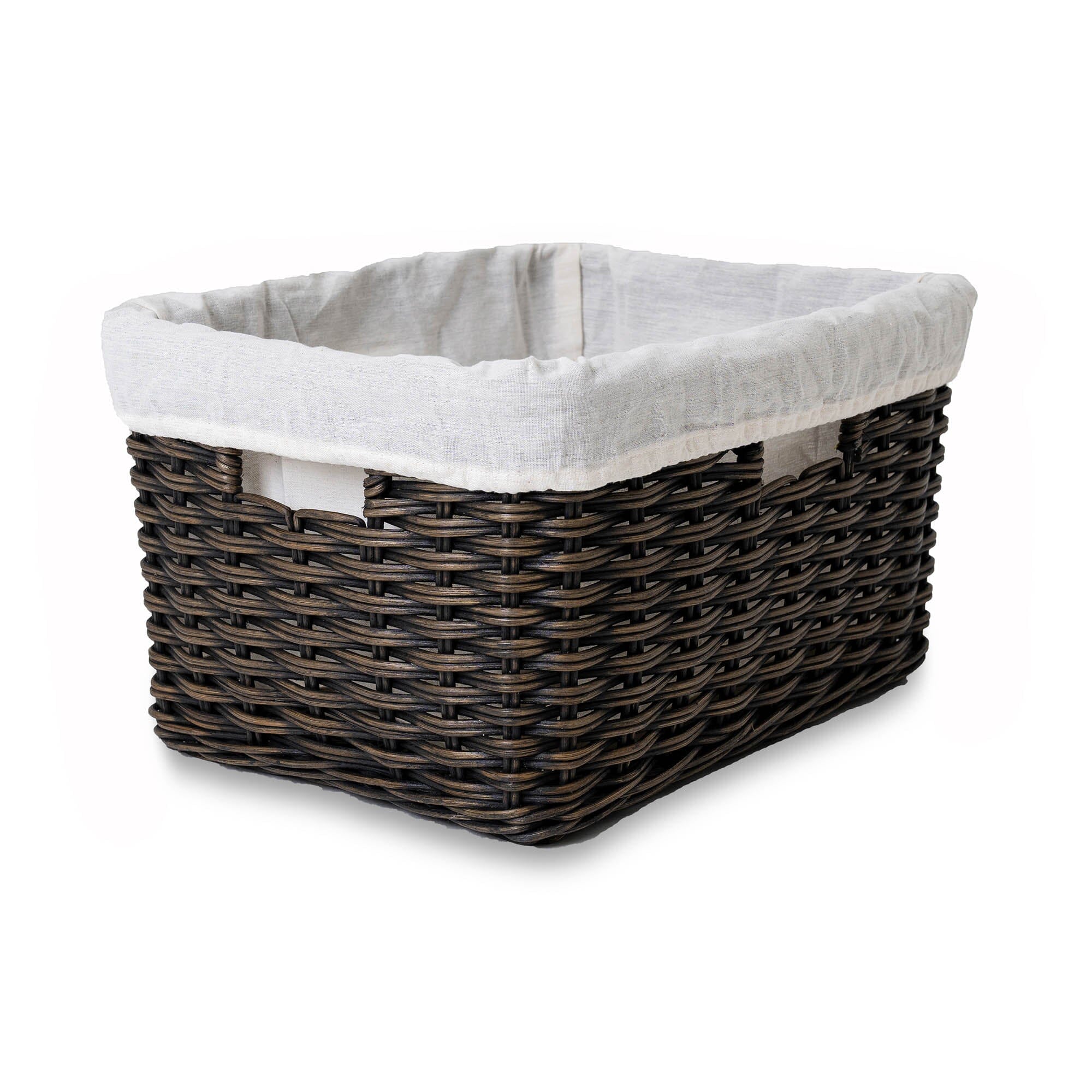 Rectangular Deep Wicker Storage Basket, Antique Walnut Brown Medium Including Liner | The Basket Lady 