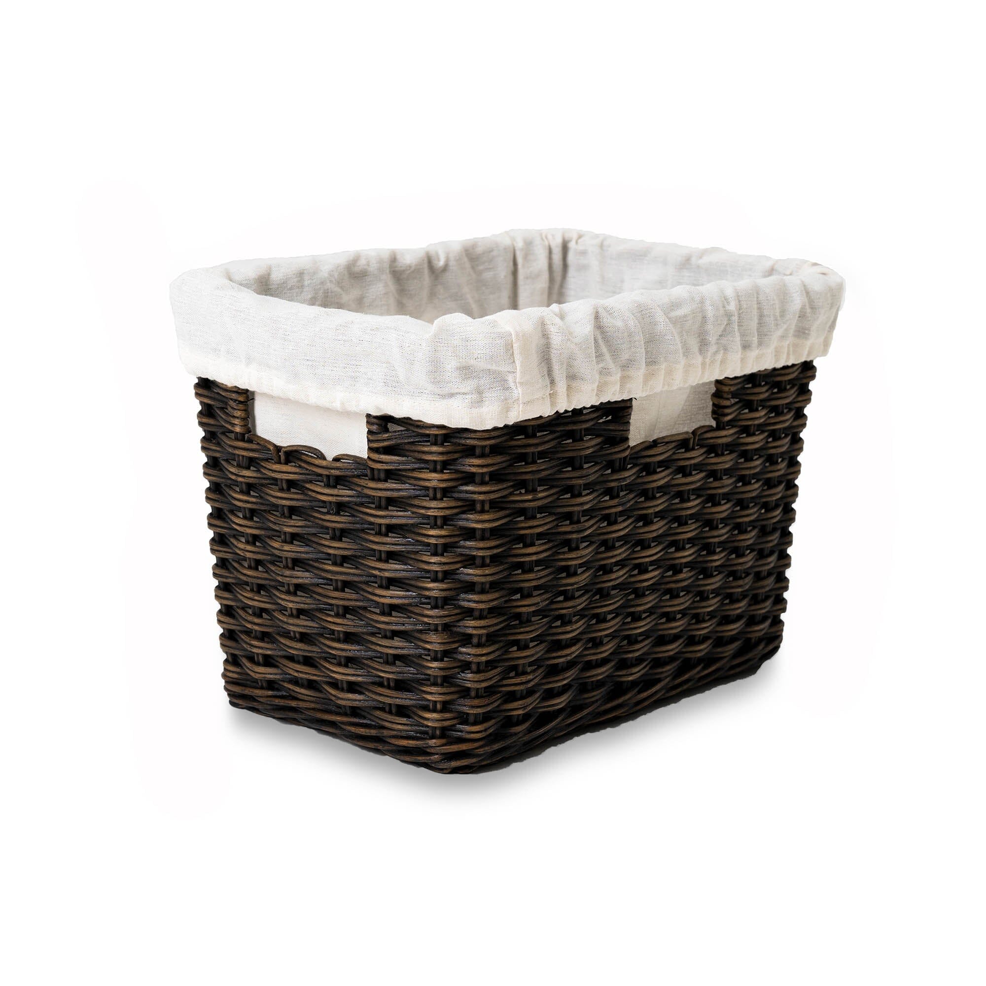 Rectangular Deep Wicker Storage Basket, Antique Walnut Brown Small Including Liner | The Basket Lady 