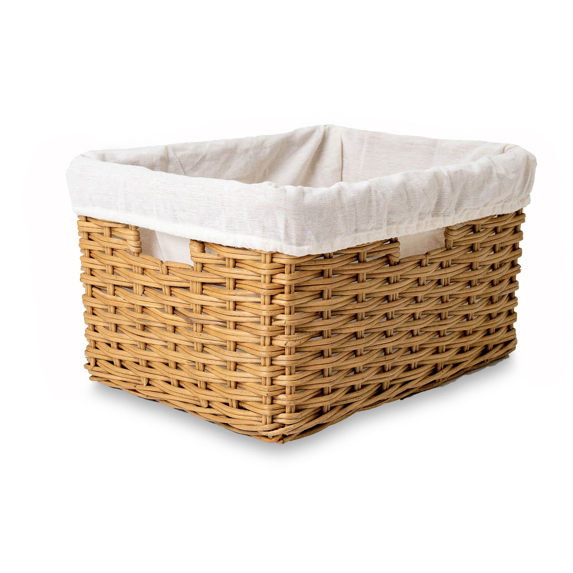 Rectangular Deep Wicker Storage Basket, Sandstone Medium Including Liner | The Basket Lady 