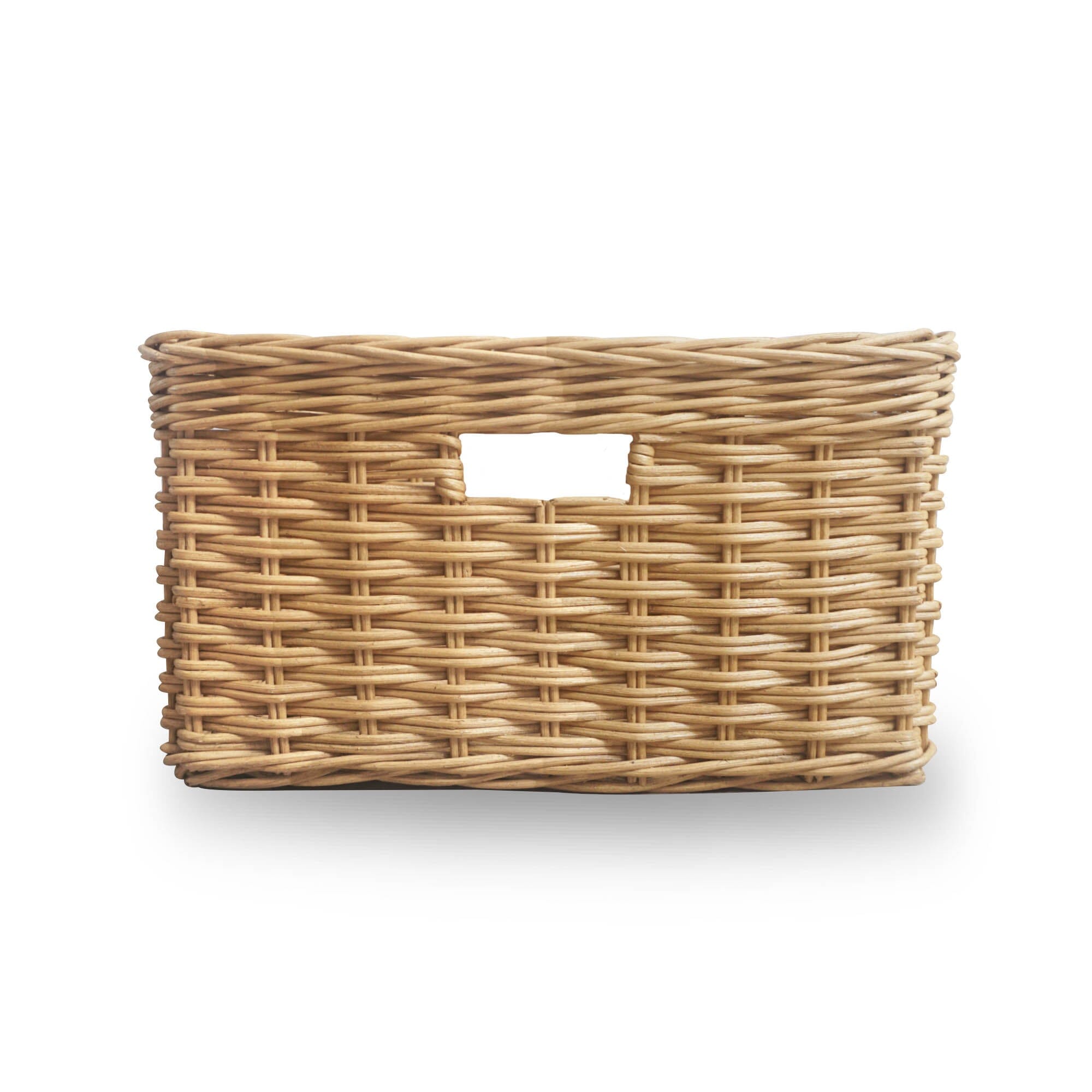Rectangular Deep Wicker Storage Basket, Sandstone Medium, side view | The Basket Lady 