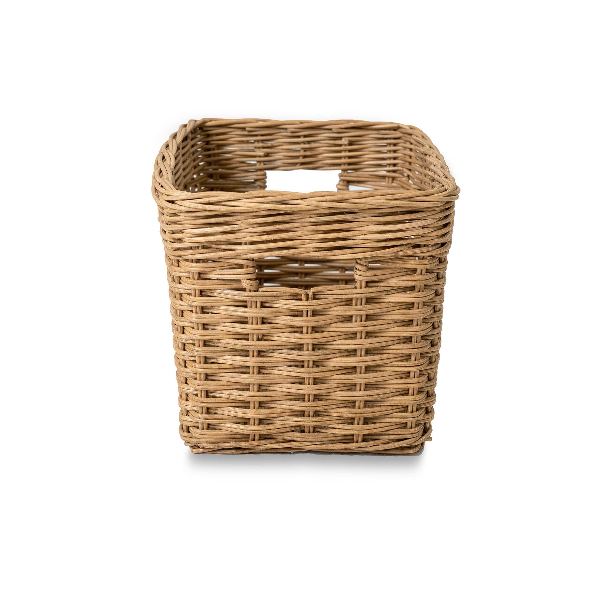 Rectangular Deep Wicker Storage Basket, Sandstone Small, front view | The Basket Lady
