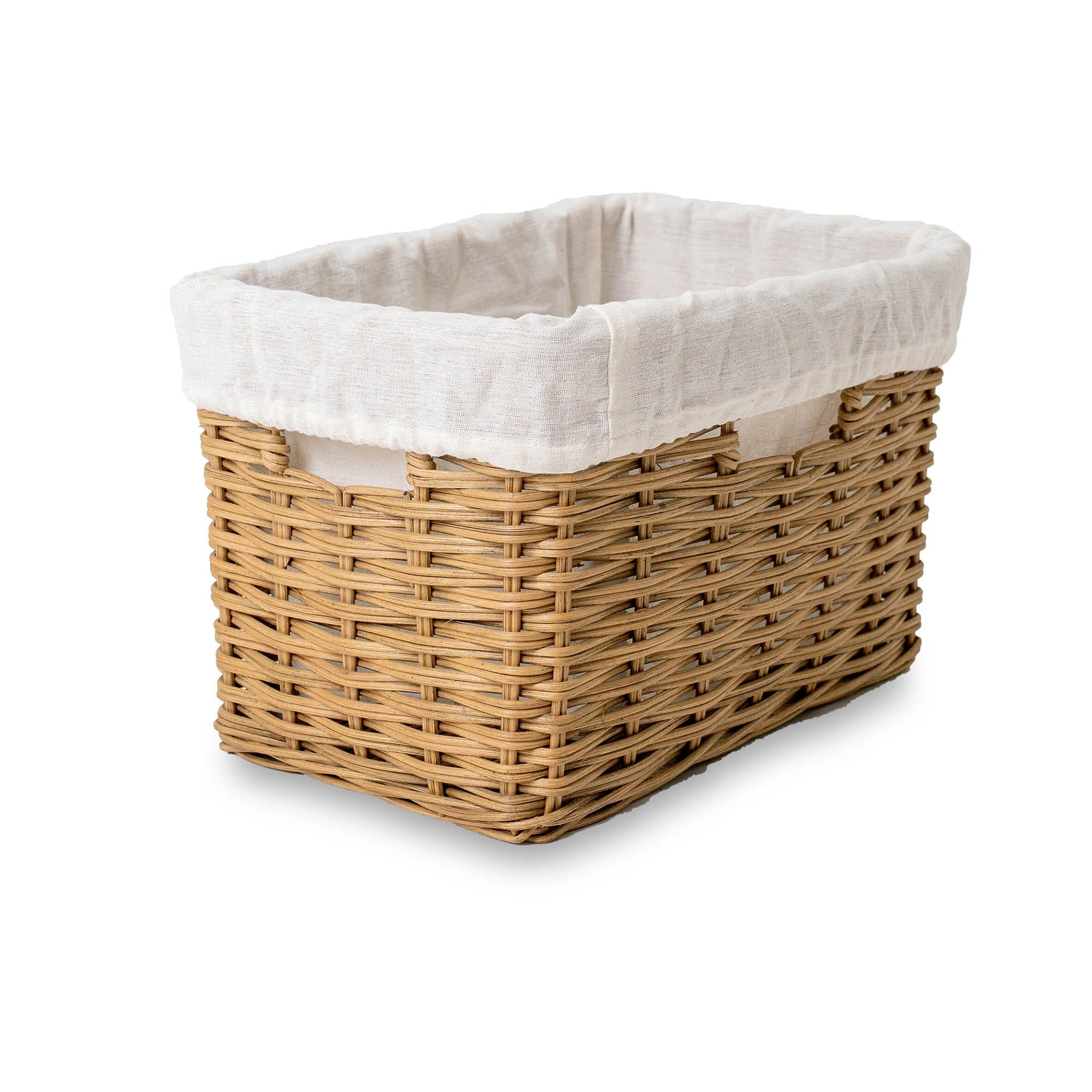 Rectangular Deep Wicker Storage Basket, Sandstone Small Including Liner | The Basket Lady