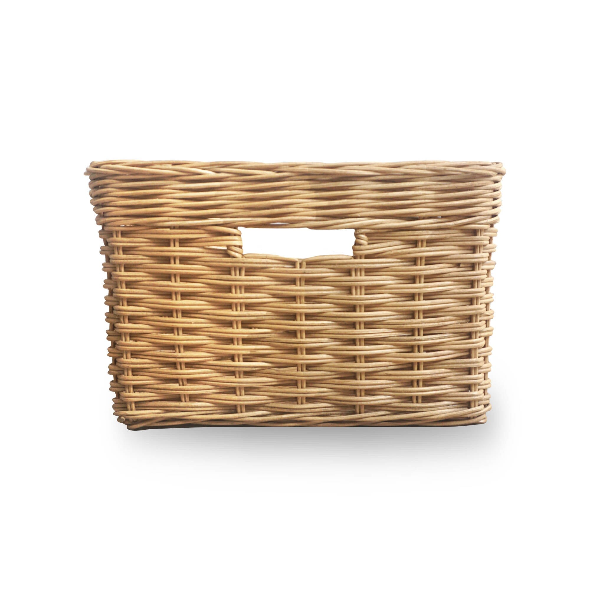 Rectangular Deep Wicker Storage Basket, Sandstone Small, side view | The Basket Lady