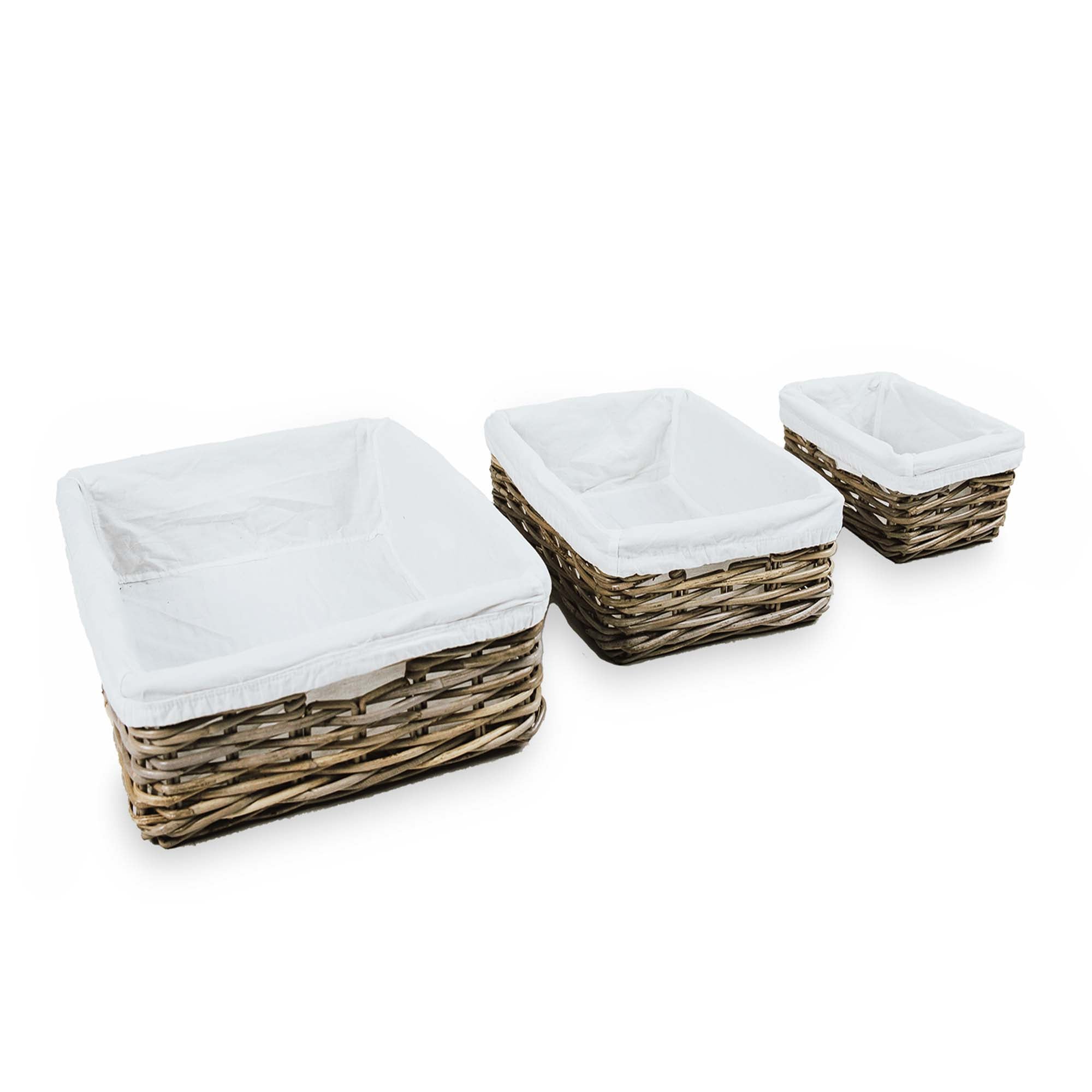 Rectangular Low Kubu Wicker Shelf Basket, 3 sizes shown | The Basket Lady
