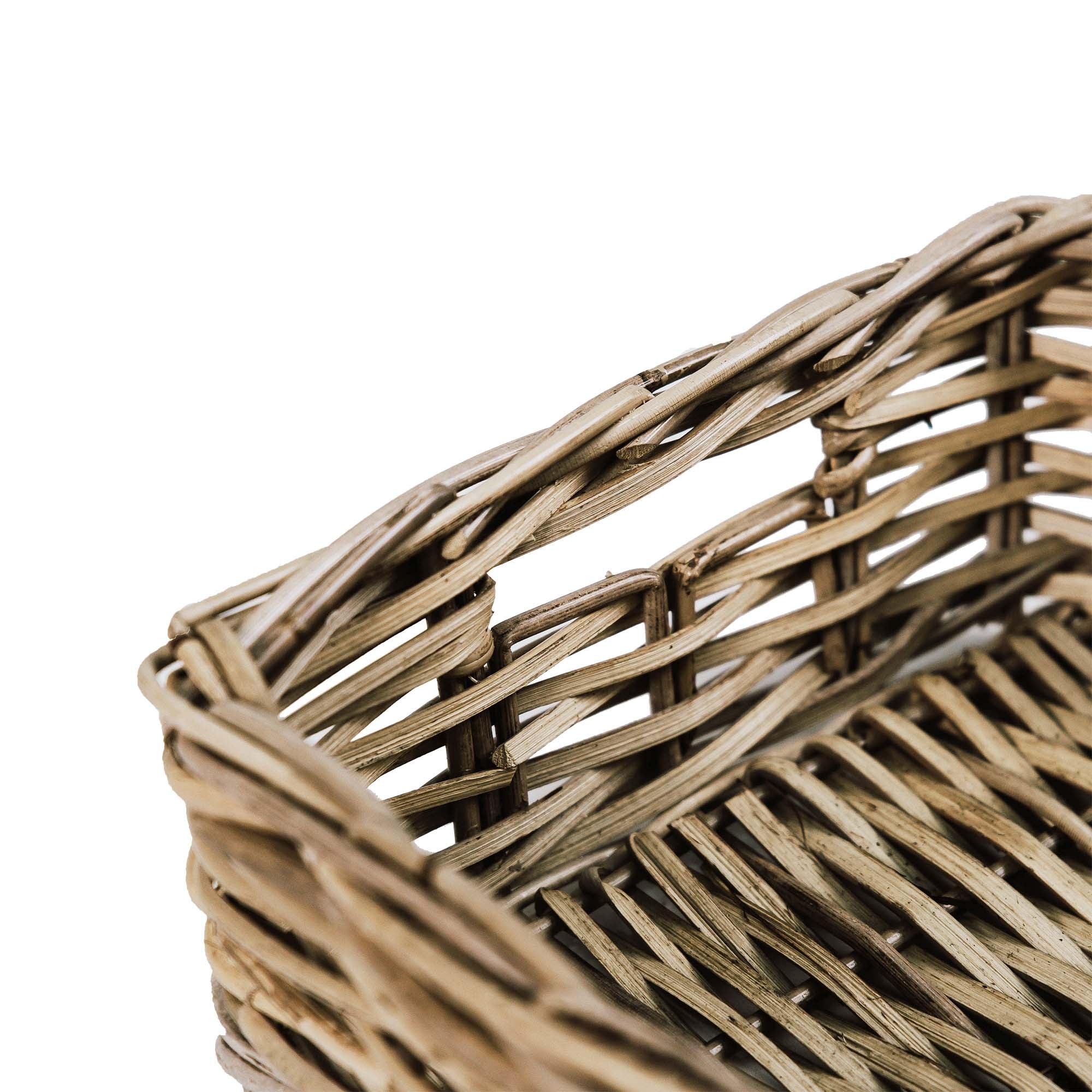 Rectangular Low Kubu Wicker Shelf Basket, handle detail | The Basket Lady