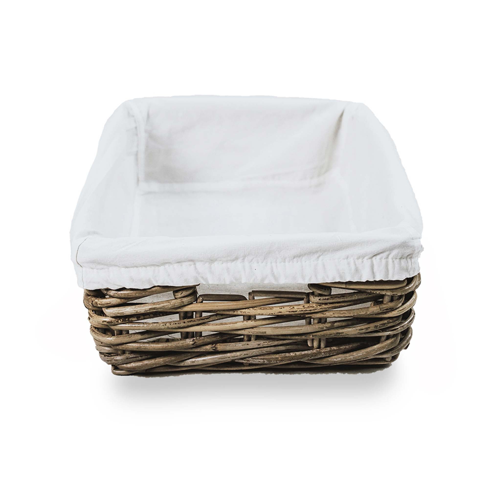 Rectangular Low Kubu Wicker Shelf Basket, front view | The Basket Lady
