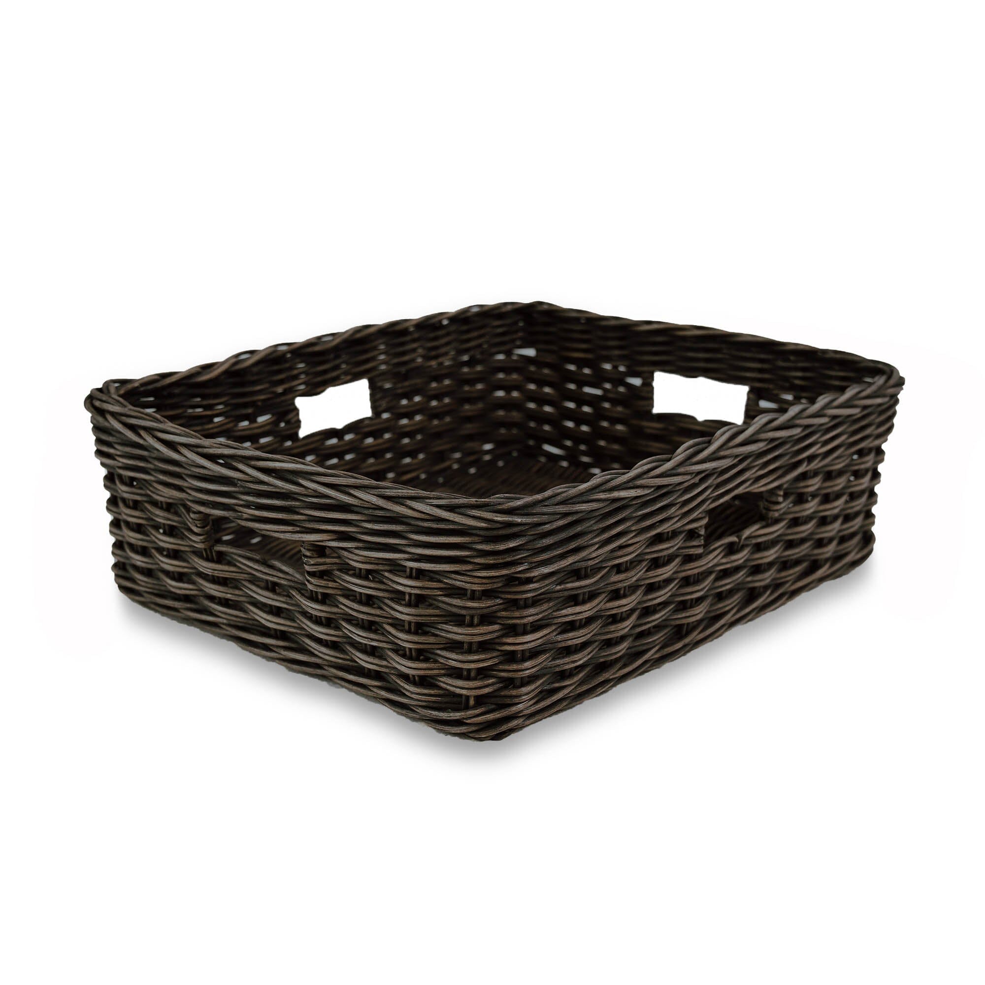 Rectangular Low Wicker Storage Basket, Antique Walnut Brown Large | The Basket Lady 
