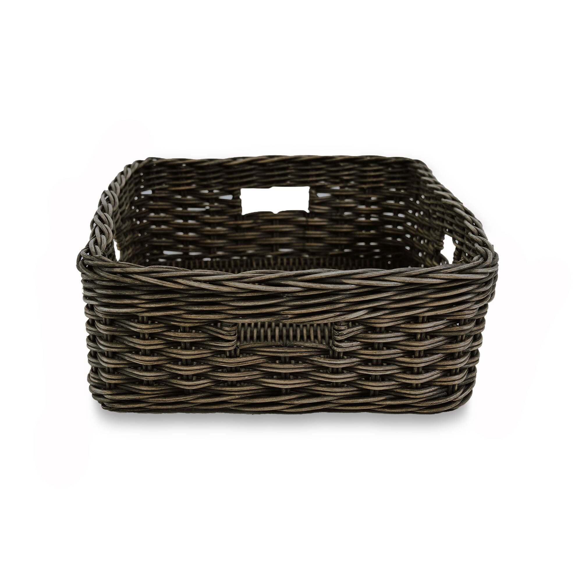 Rectangular Low Wicker Storage Basket, Antique Walnut Brown Large, front view | The Basket Lady 