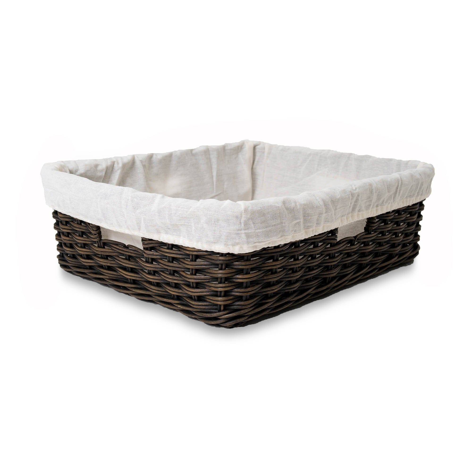 Rectangular Low Wicker Storage Basket, Antique Walnut Brown Large Including Liner | The Basket Lady 