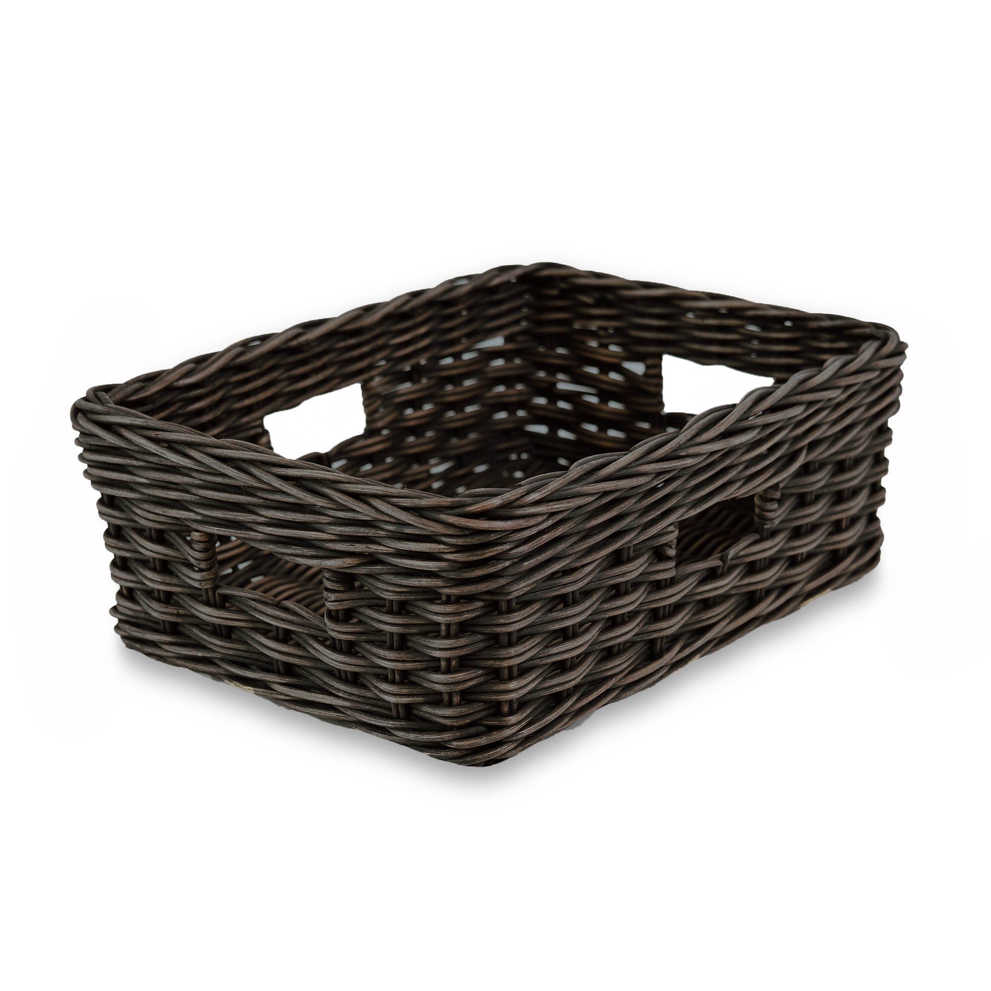 Rectangular Low Wicker Storage Basket, Antique Walnut Brown Medium | The Basket Lady 