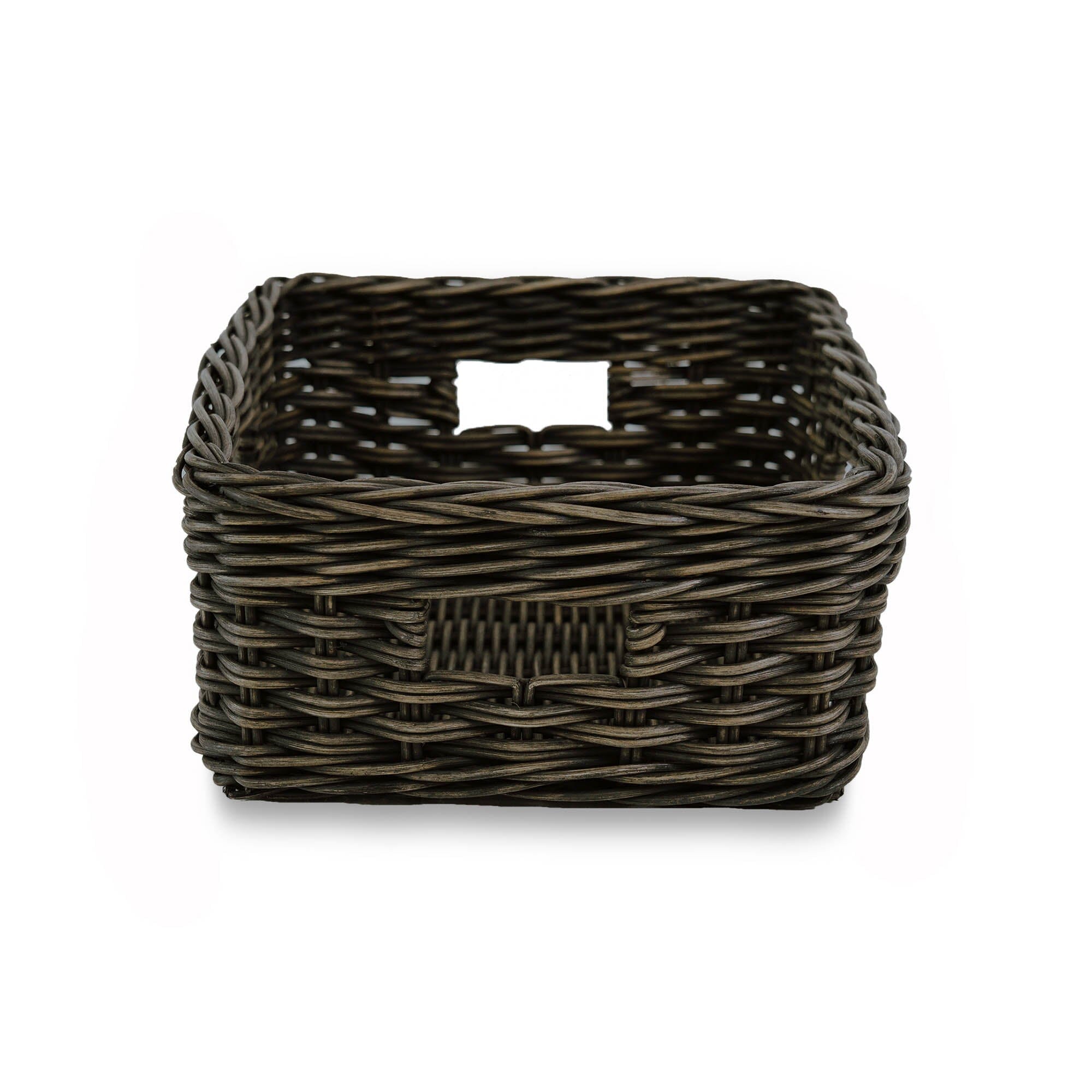 Rectangular Low Wicker Storage Basket, Antique Walnut Brown Medium, front view | The Basket Lady 