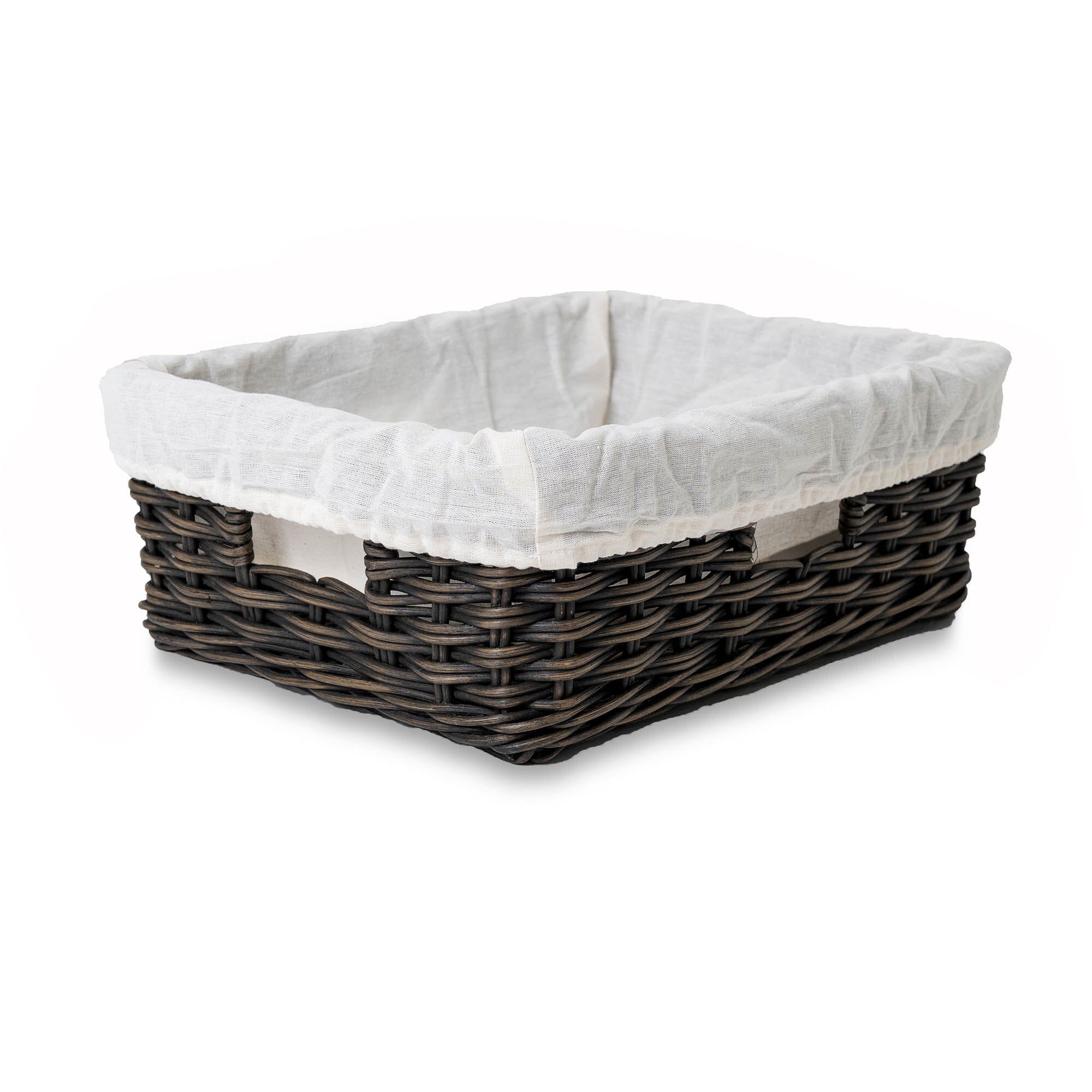 Rectangular Low Wicker Storage Basket, Antique Walnut Brown Medium Including Liner | The Basket Lady 
