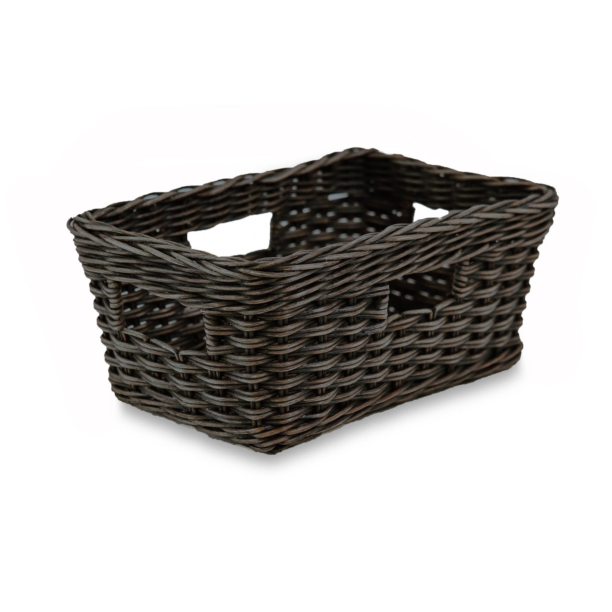 Rectangular Low Wicker Storage Basket, Antique Walnut Brown Small | The Basket Lady 