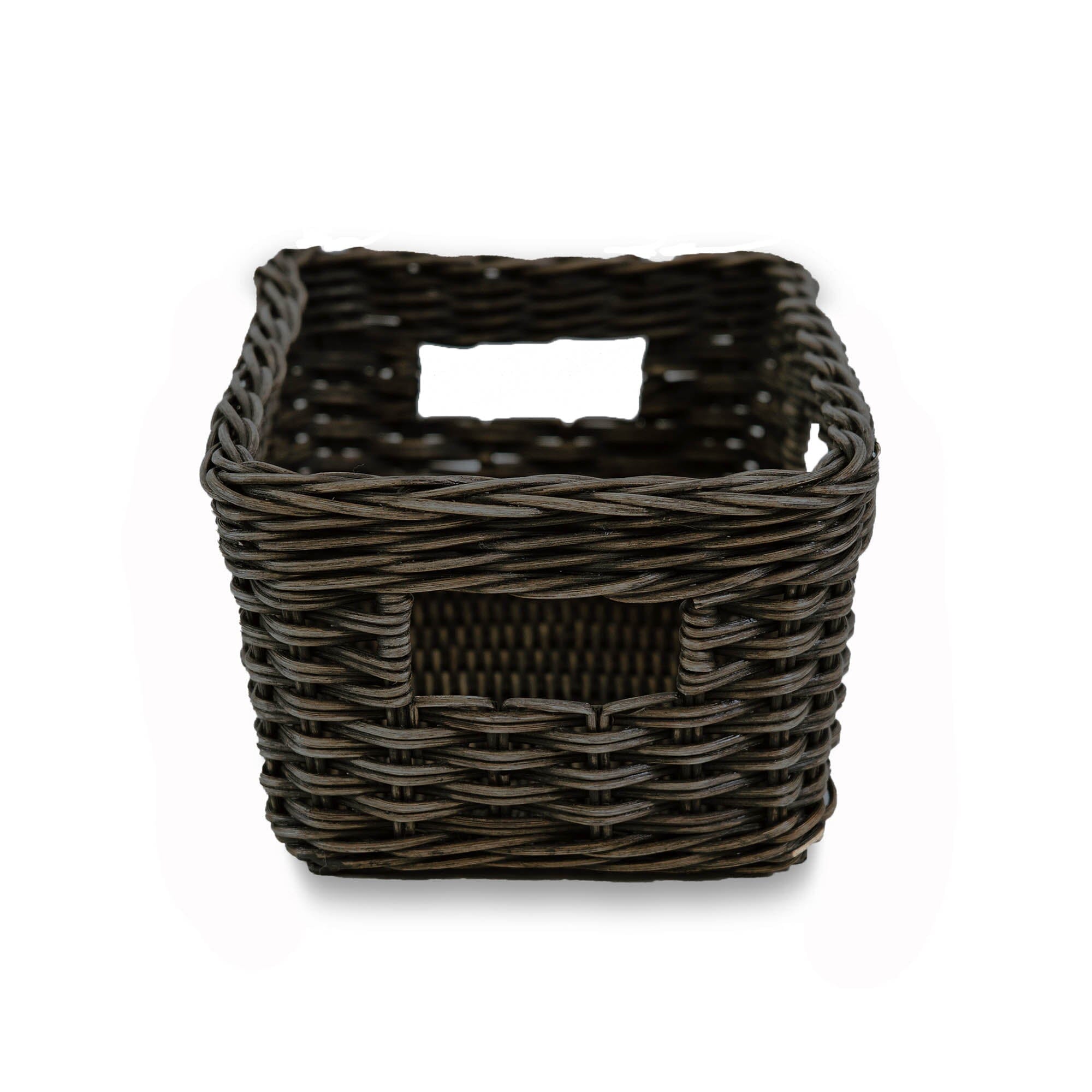 Rectangular Low Wicker Storage Basket, Antique Walnut Brown Small, front view | The Basket Lady 