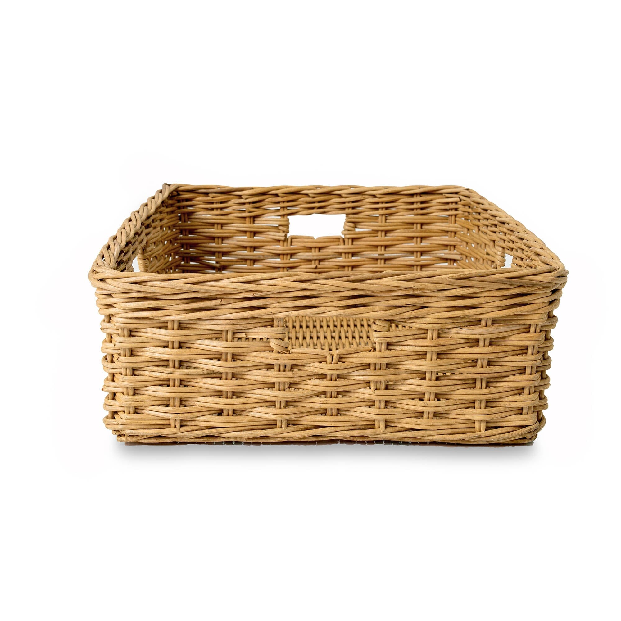 Rectangular Low Wicker Storage Basket, Sandstone Large, front view | The Basket Lady 