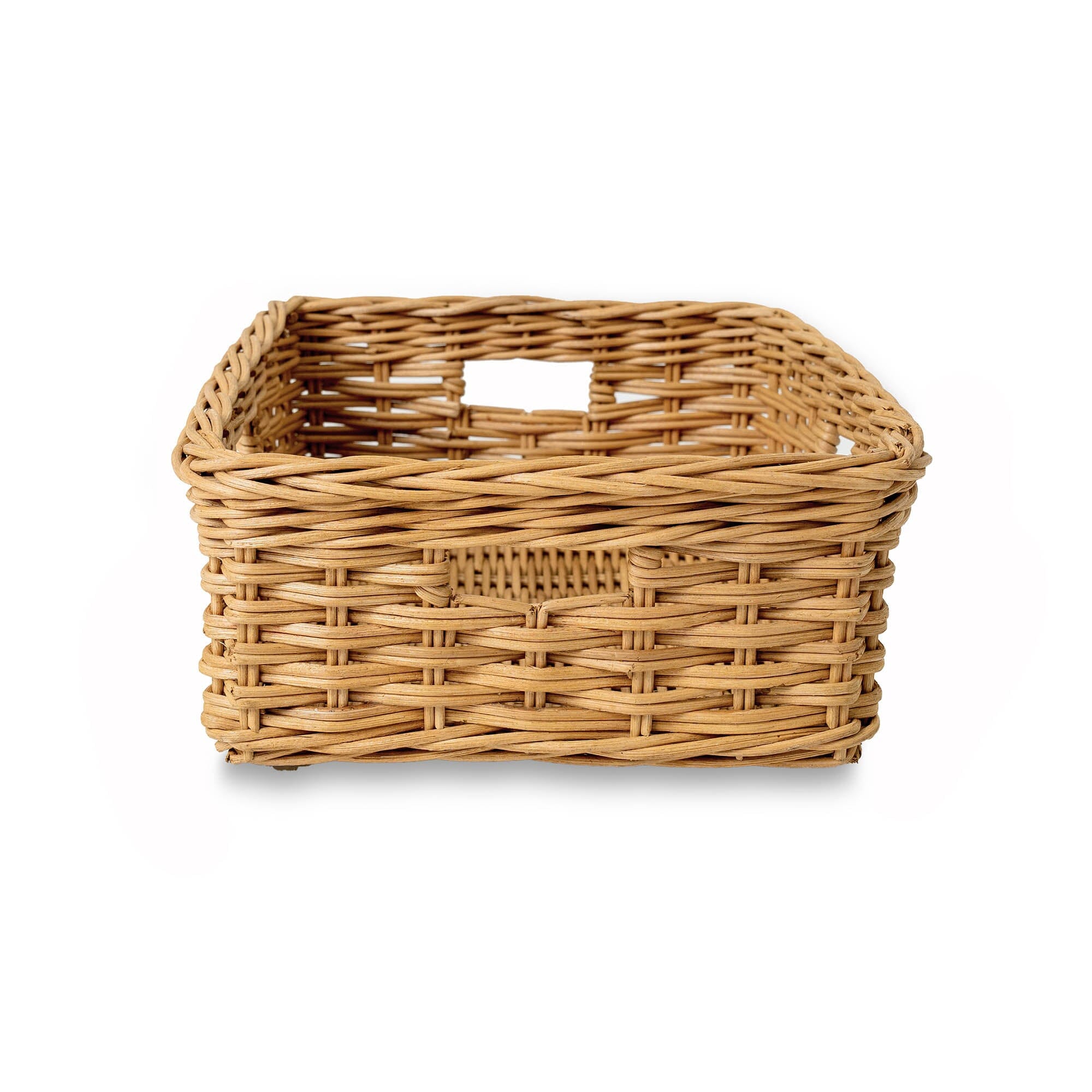 Rectangular Low Wicker Storage Basket, Sandstone Medium, front view | The Basket Lady 