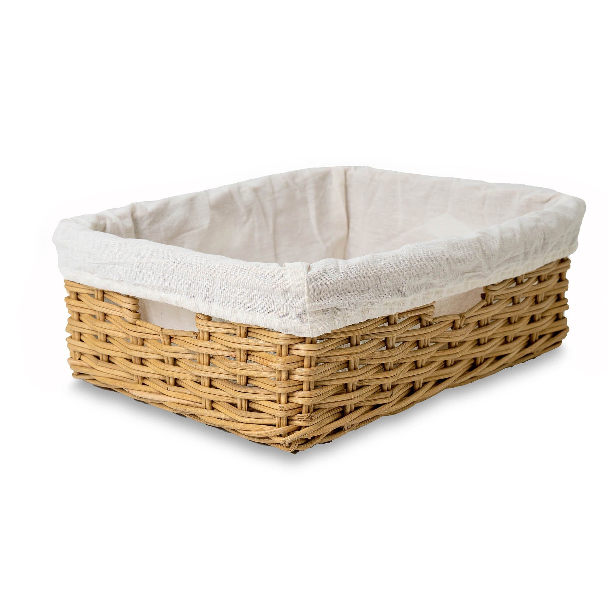 Rectangular Low Wicker Storage Basket, Sandstone Medium Including Liner | The Basket Lady 