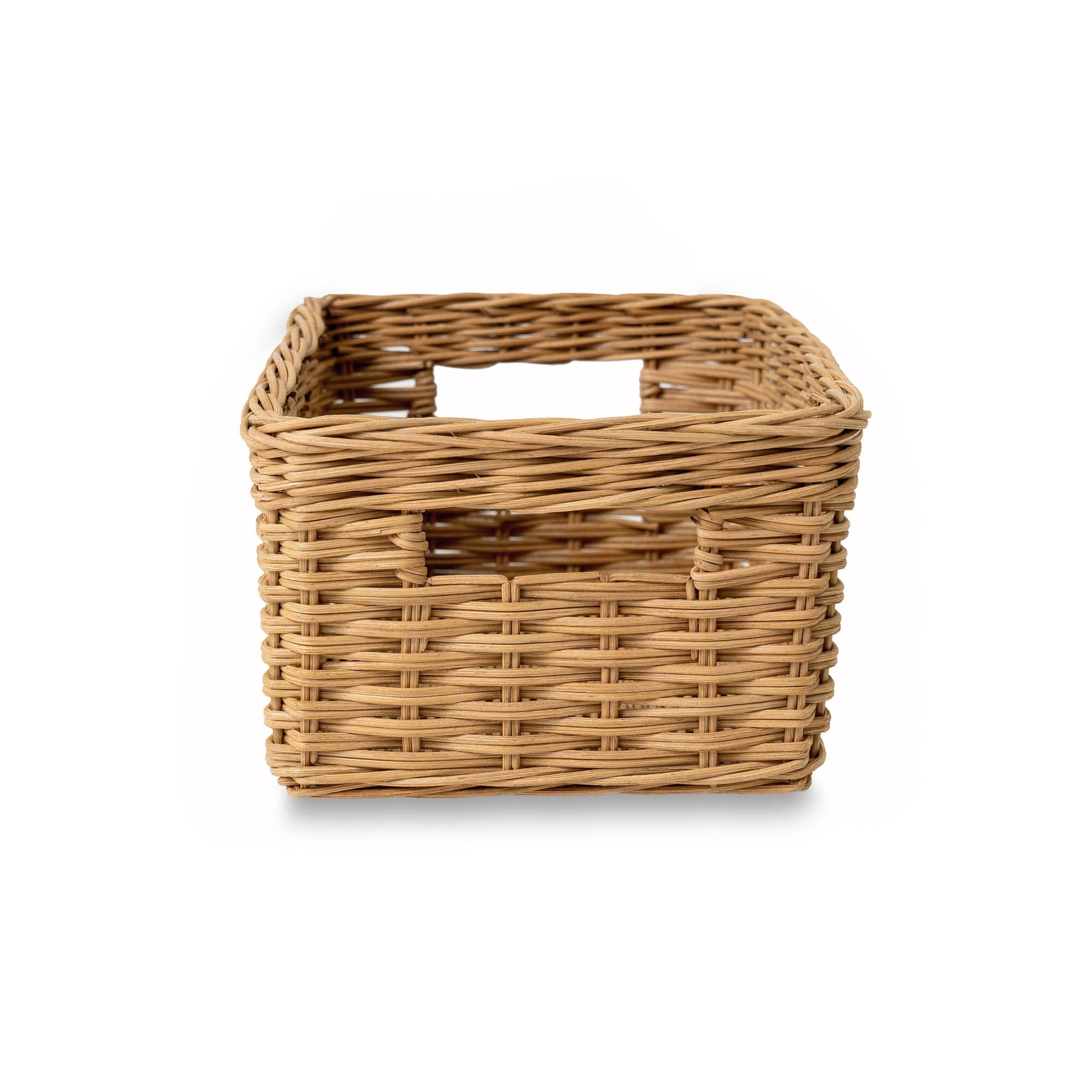 Rectangular Low Wicker Storage Basket, Sandstone Small, front view | The Basket Lady 