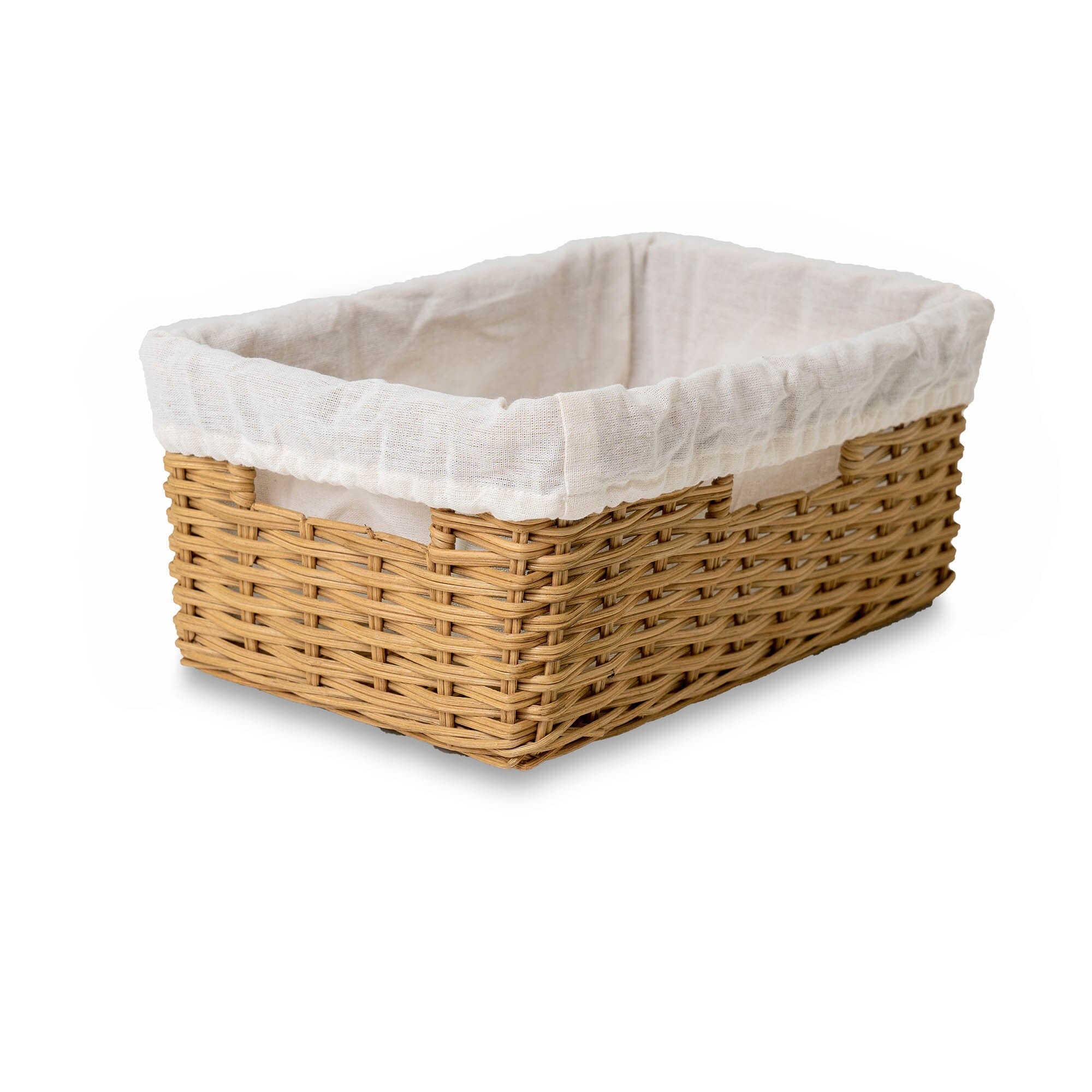 Rectangular Low Wicker Storage Basket, Sandstone Small Including Liner | The Basket Lady 