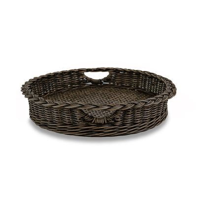 Round Wicker Serving Tray Kitchen > Serving The Basket Lady Antique Walnut Brown L 