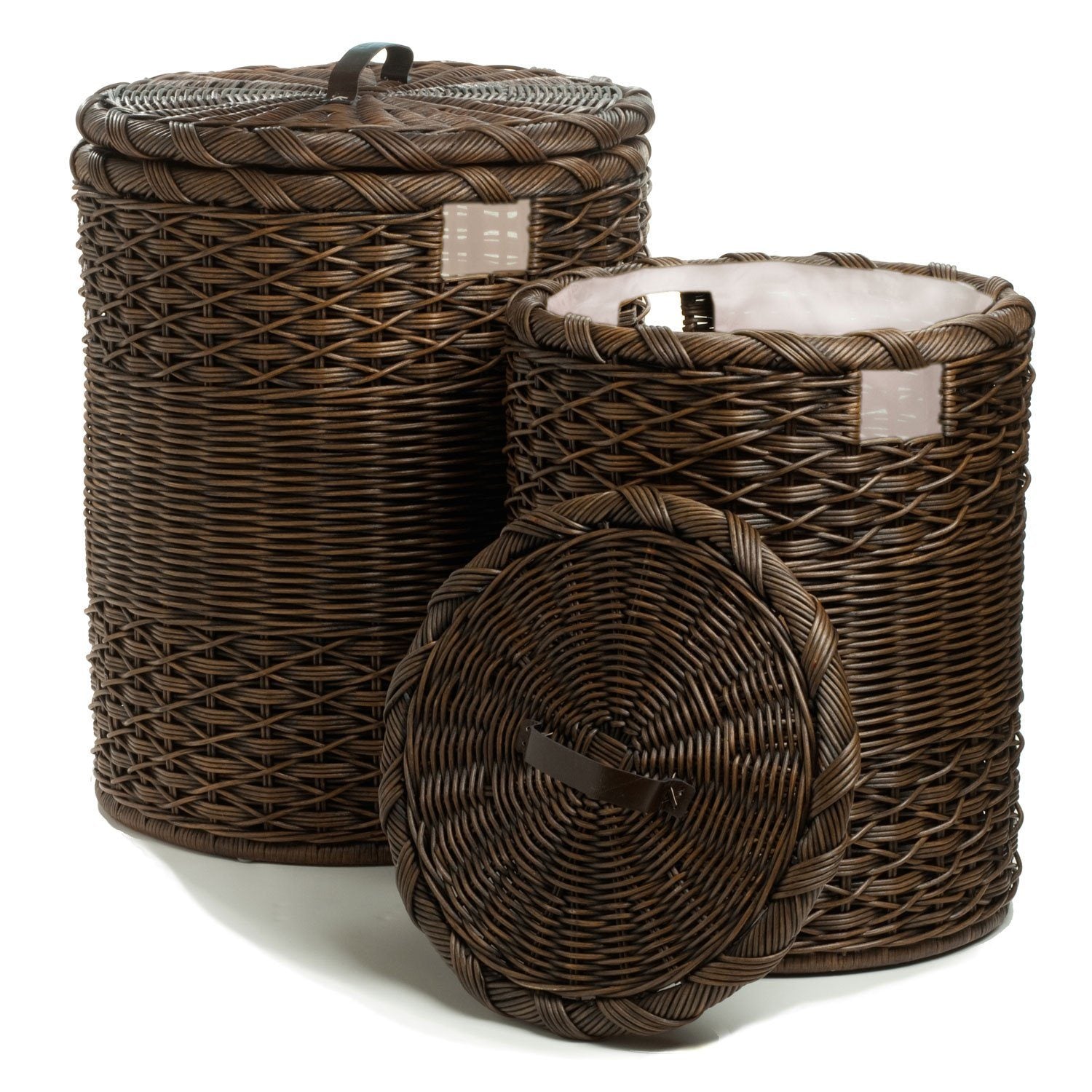 #color_antique walnut brown - The Basket Lady Round Hamper Antique Walnut Brown Nested Set of 2
