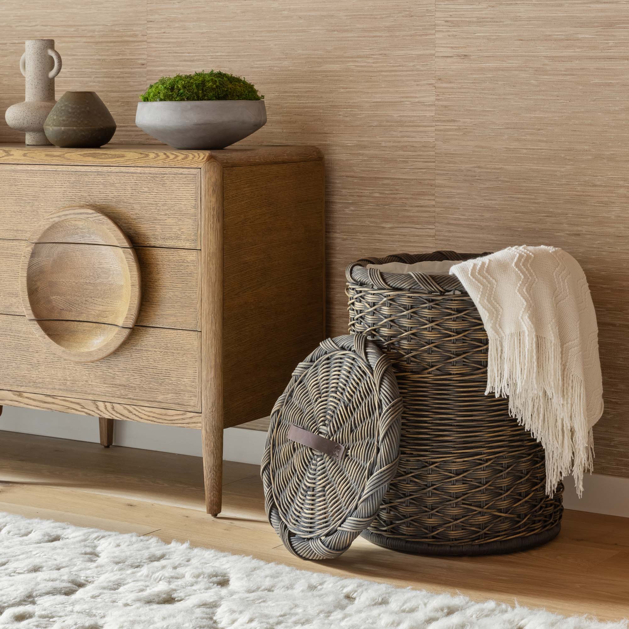 Round Wicker Laundry Hamper size L in Antique Walnut Brown | The Basket Lady