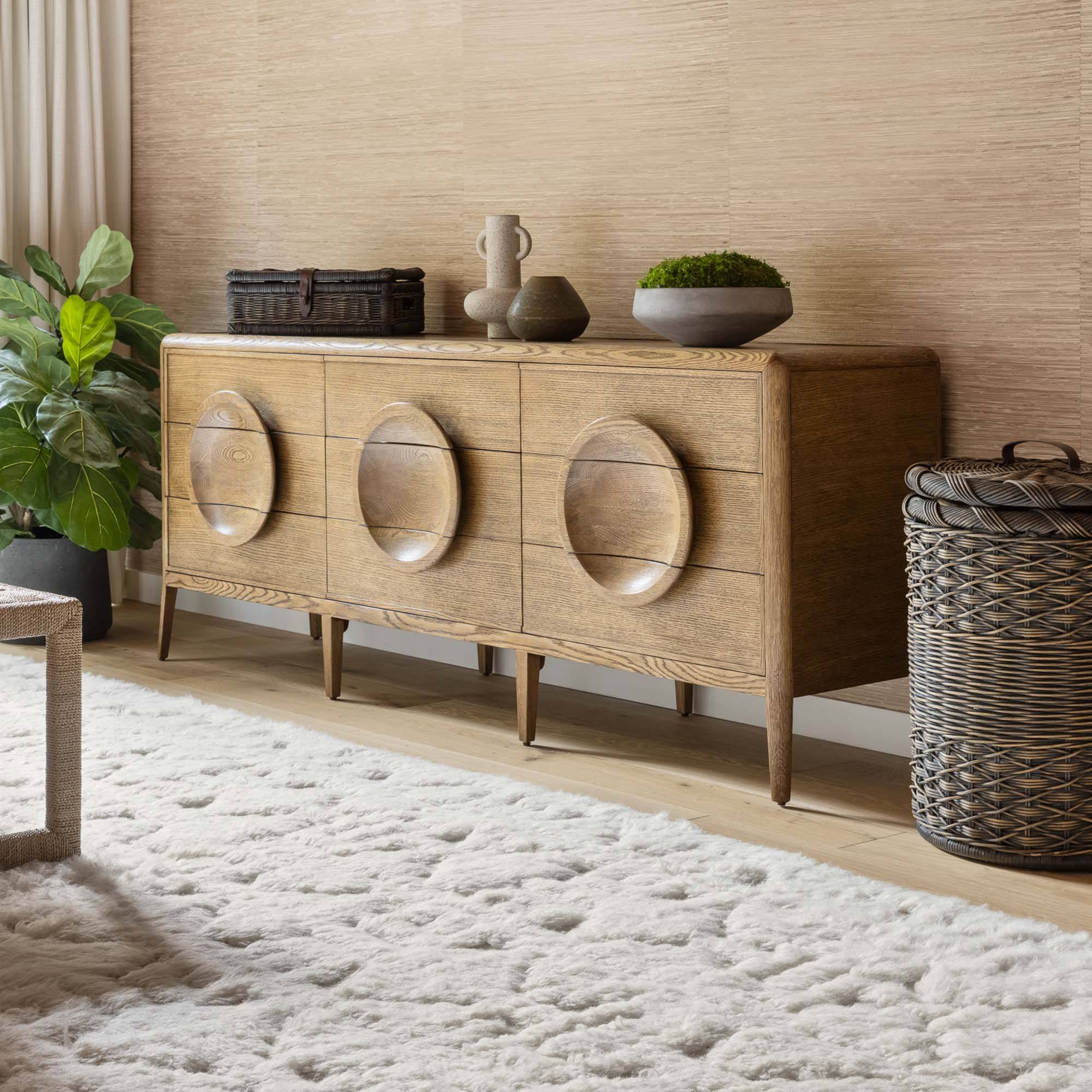 Round Wicker Laundry Hamper size L in Antique Walnut Brown in bedroom | The Basket Lady